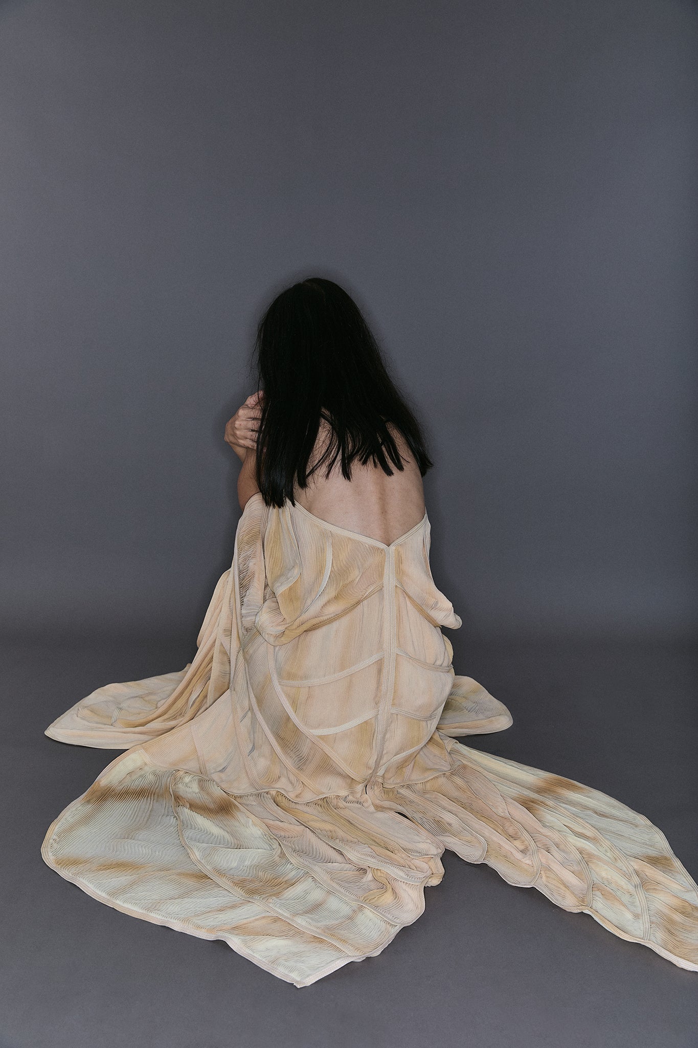 Pleated Silk Four Train Layered Dress - Off-White
