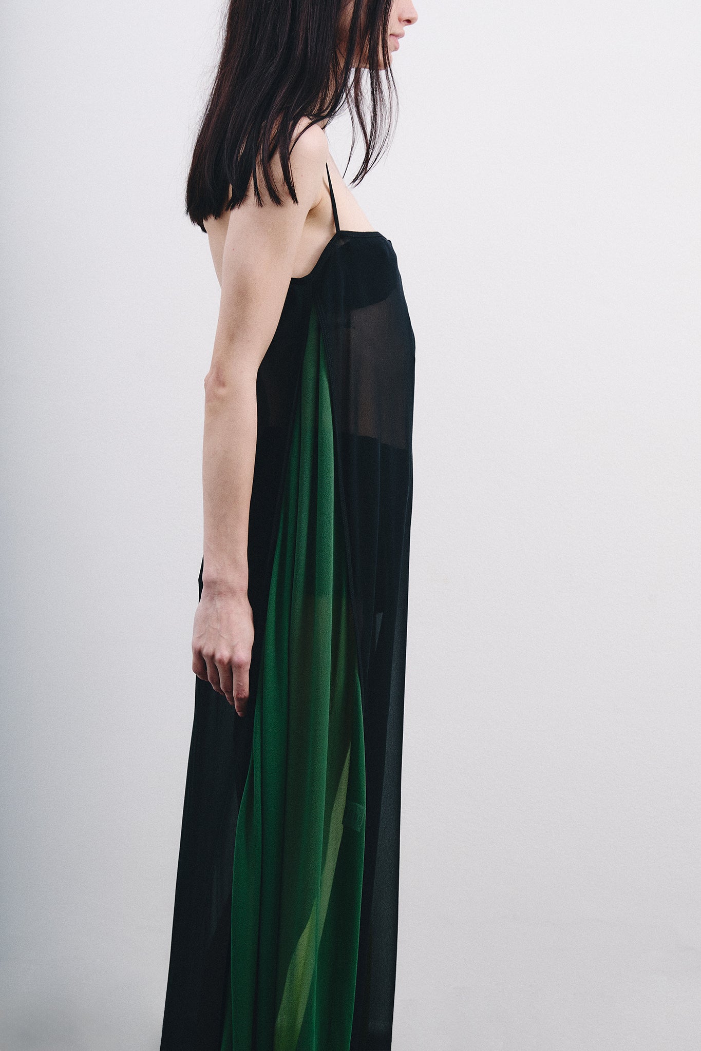 Silk Dress with Side Cutouts - Black&Green Duo