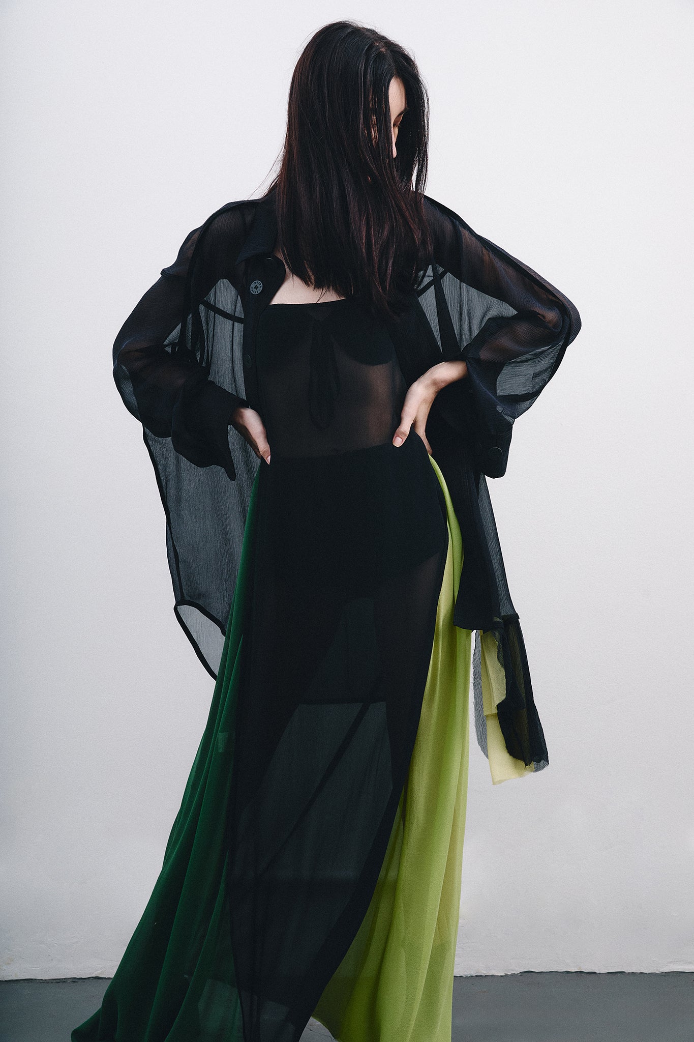 Silk Dress with Side Cutouts - Black&Green Duo