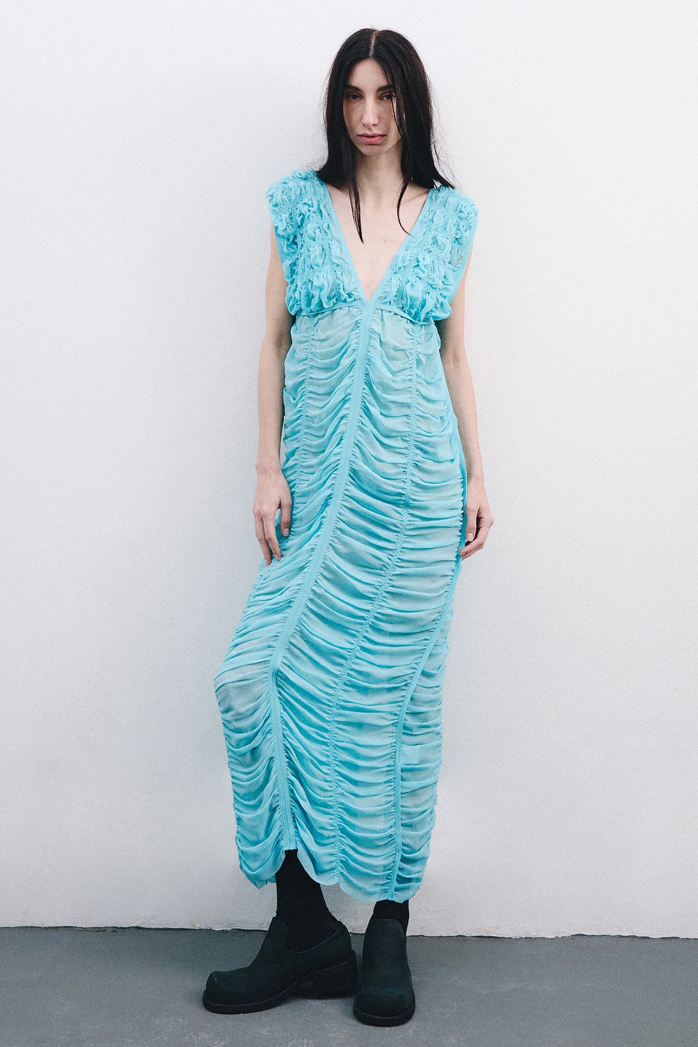 Silk Long Draped Dress - Blue