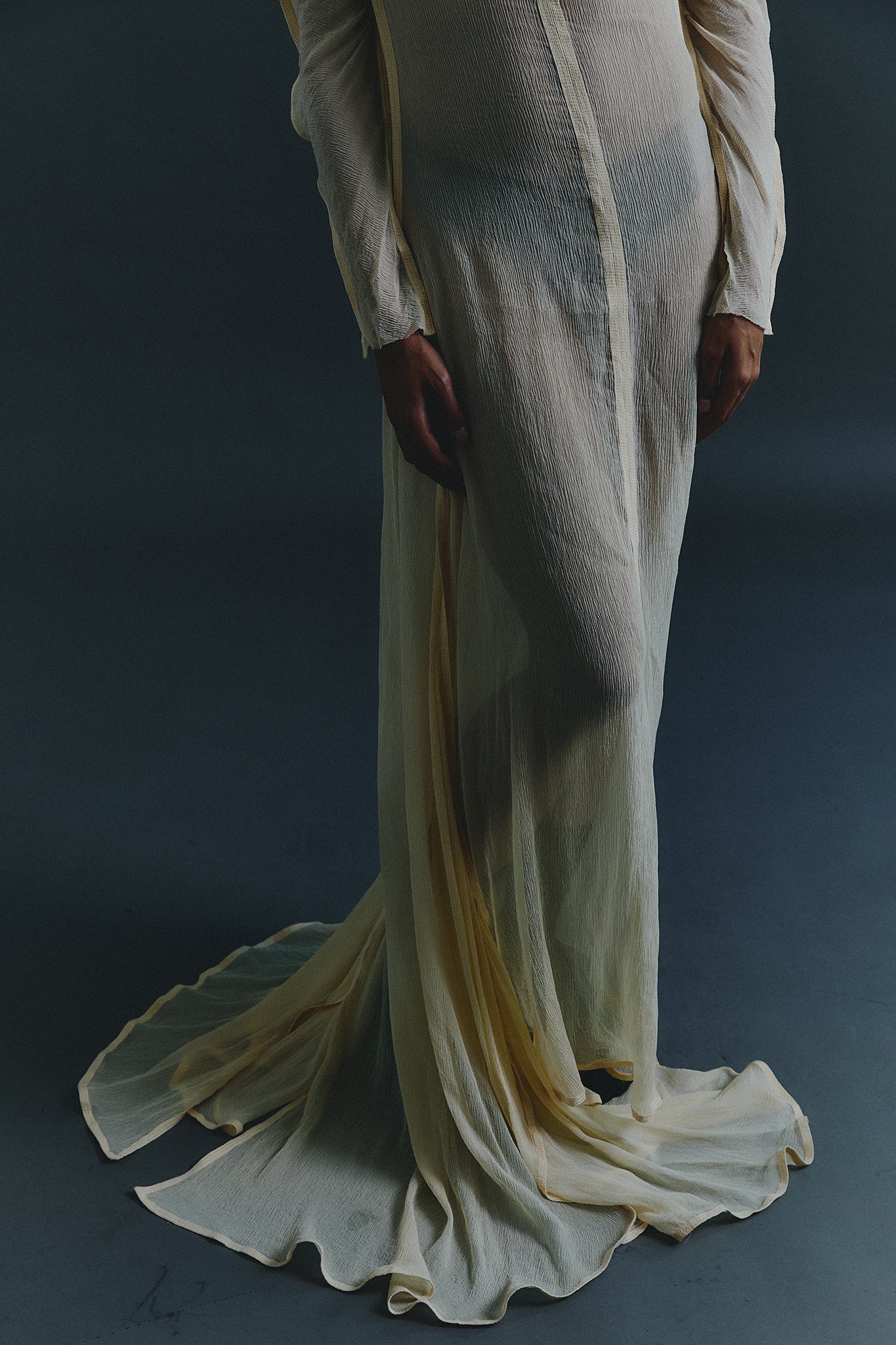 Silk Chiffon Silhouette Maxi Dress with Train
