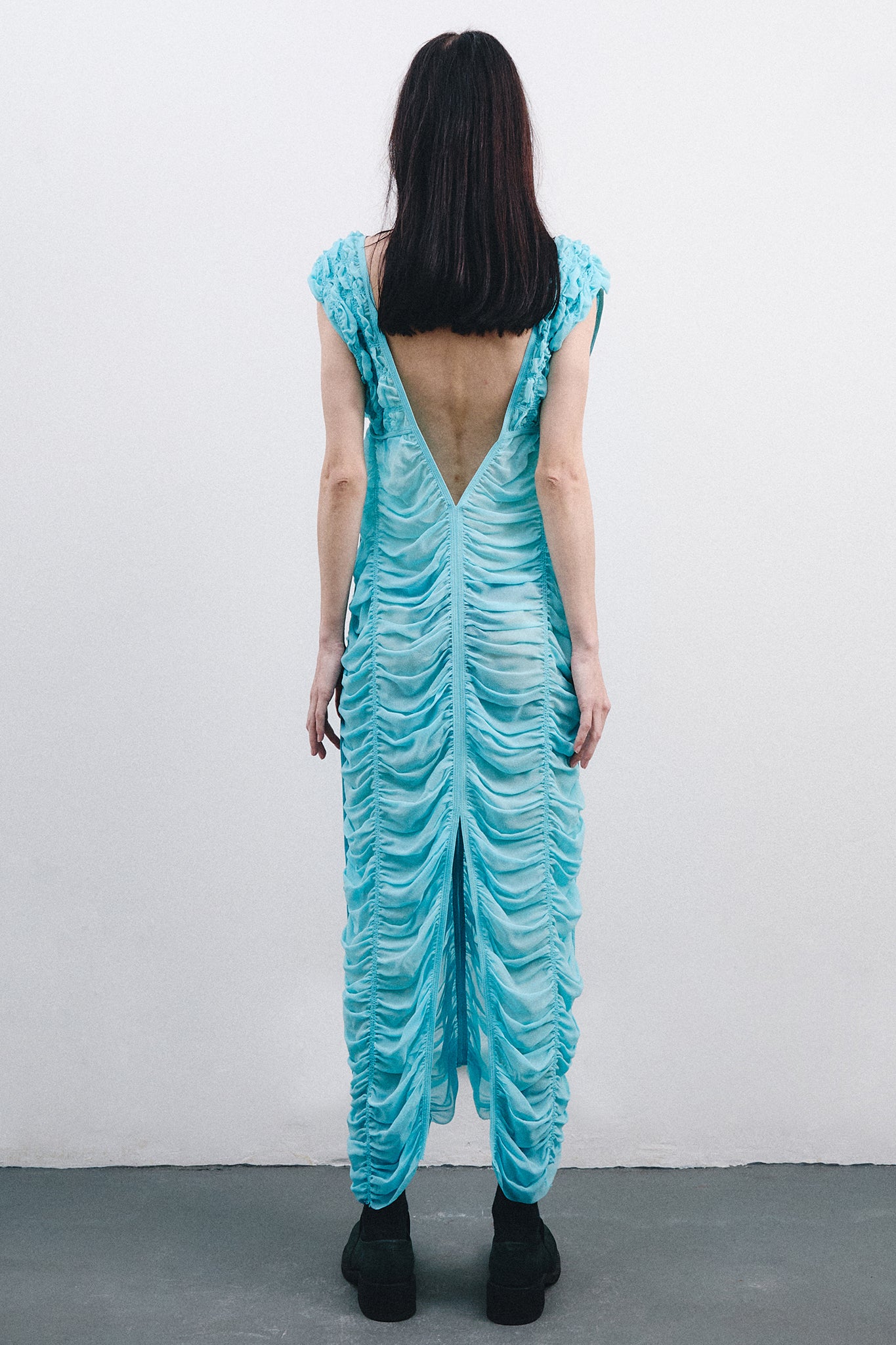 Silk Long Draped Dress - Blue