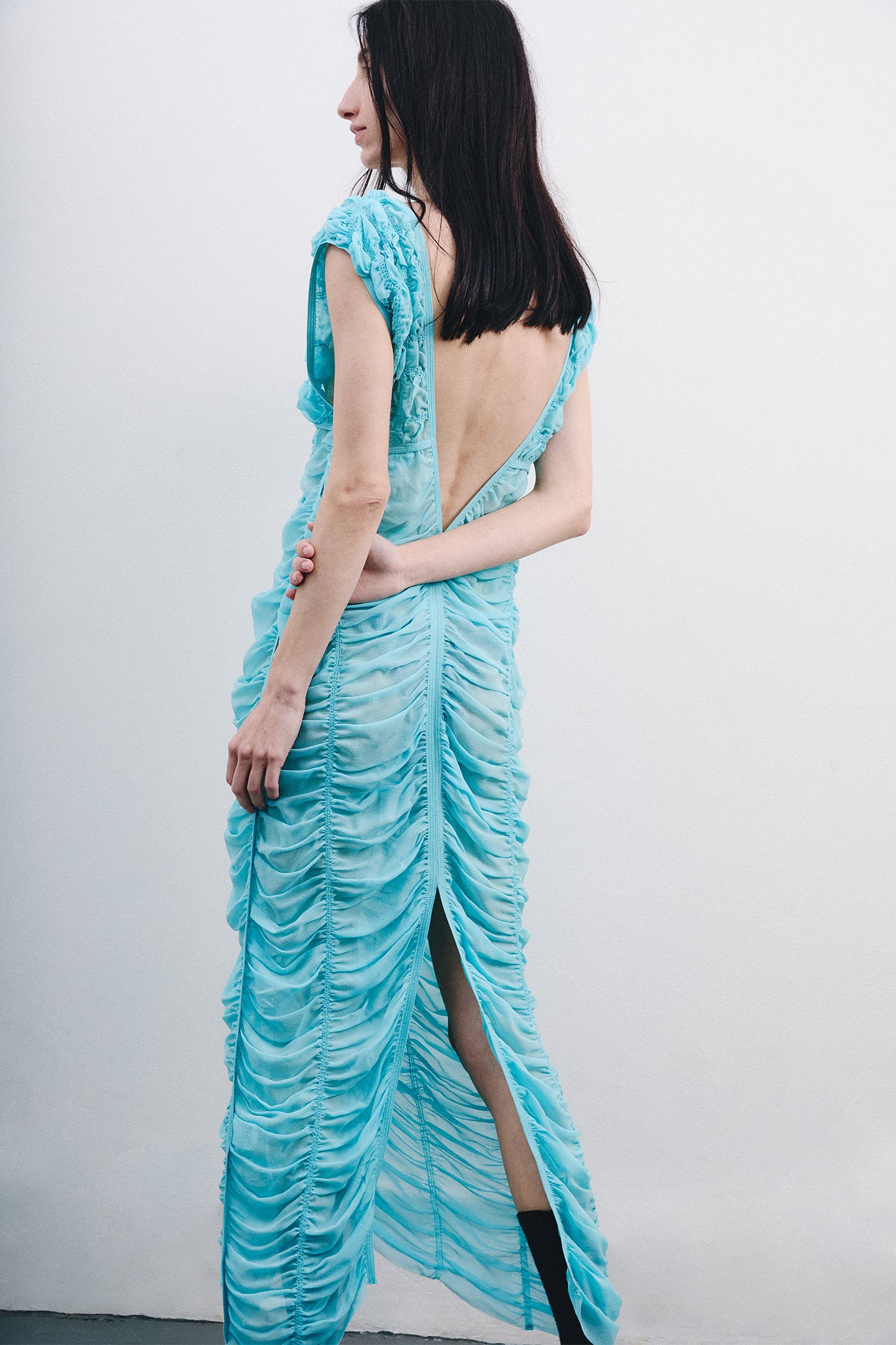Silk Long Draped Dress - Blue