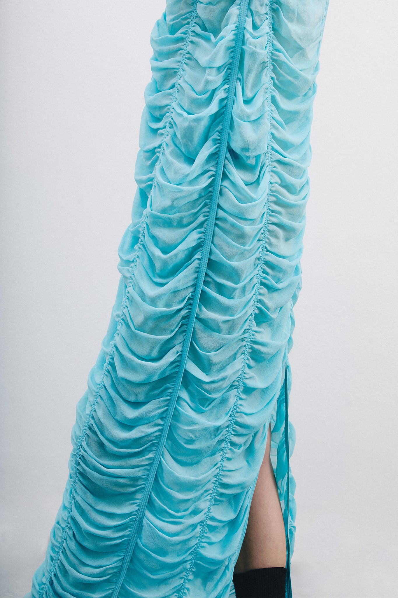 Silk Long Draped Dress - Blue