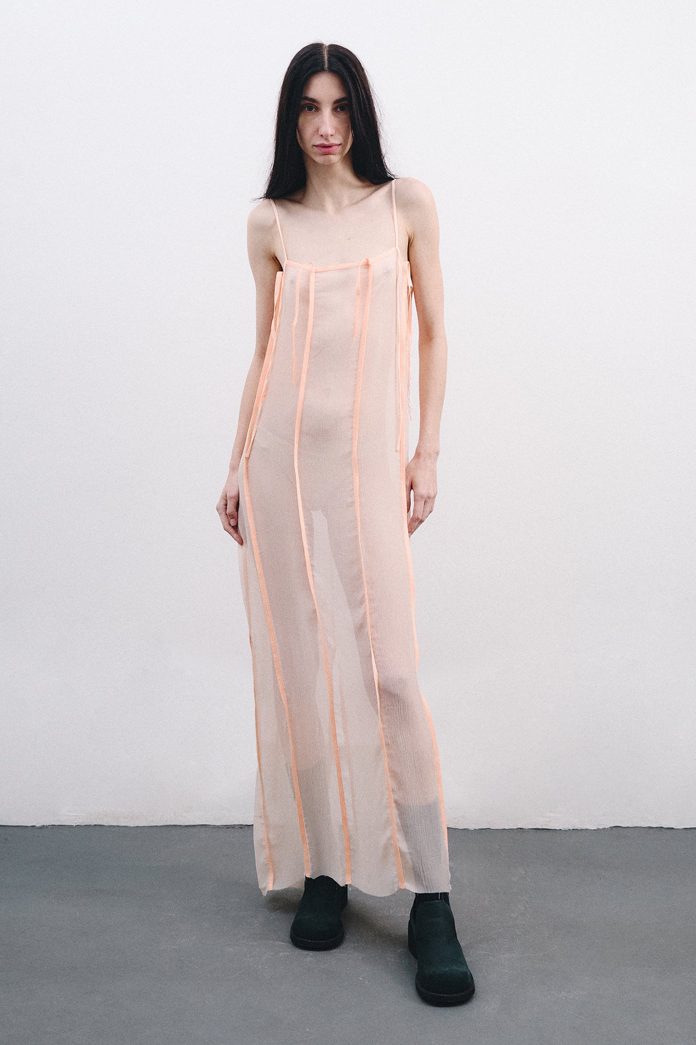 Silk Dress with Vertical Cutouts – Orange Beige