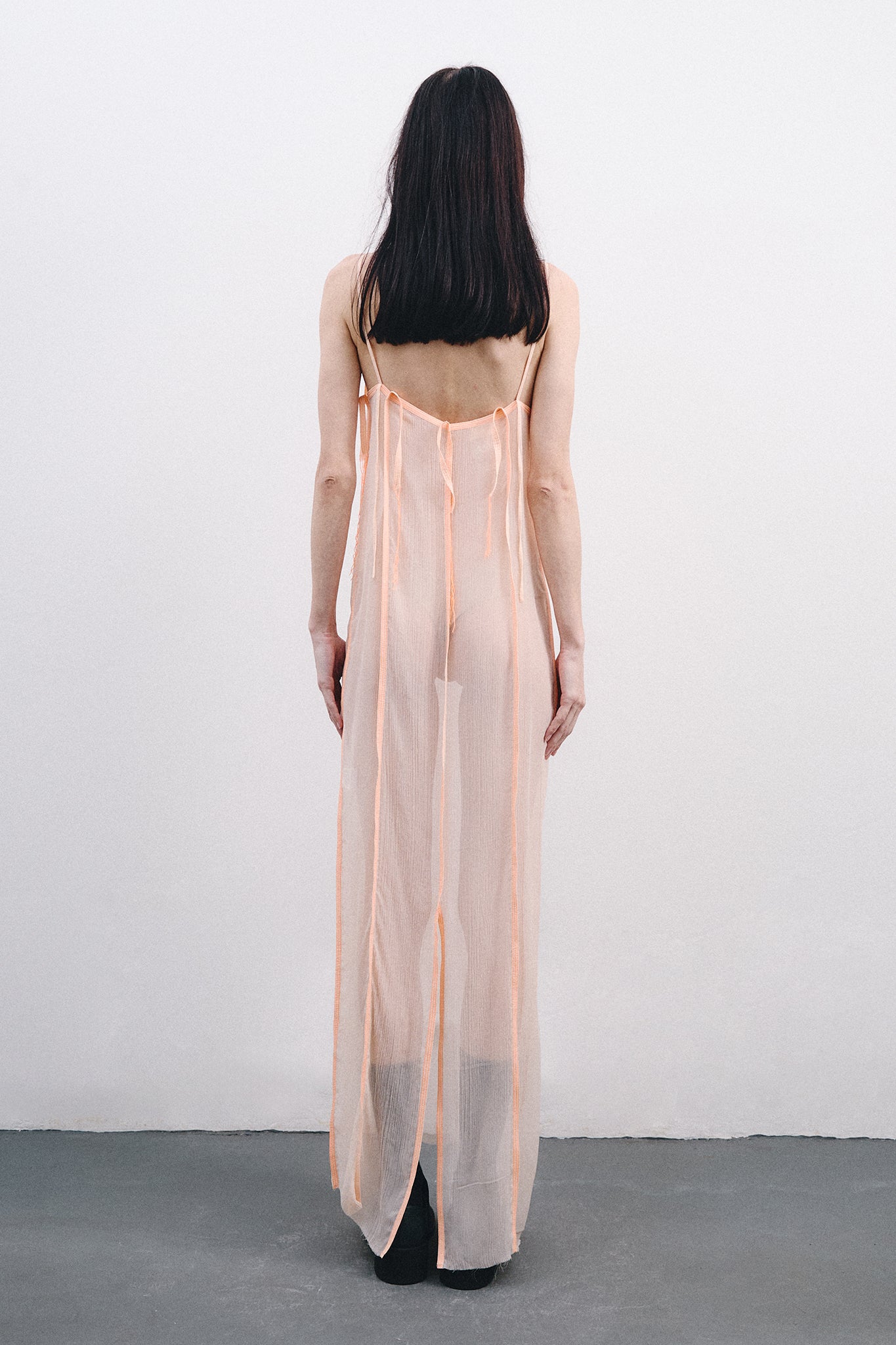 Silk Dress with Vertical Cutouts – Orange Beige