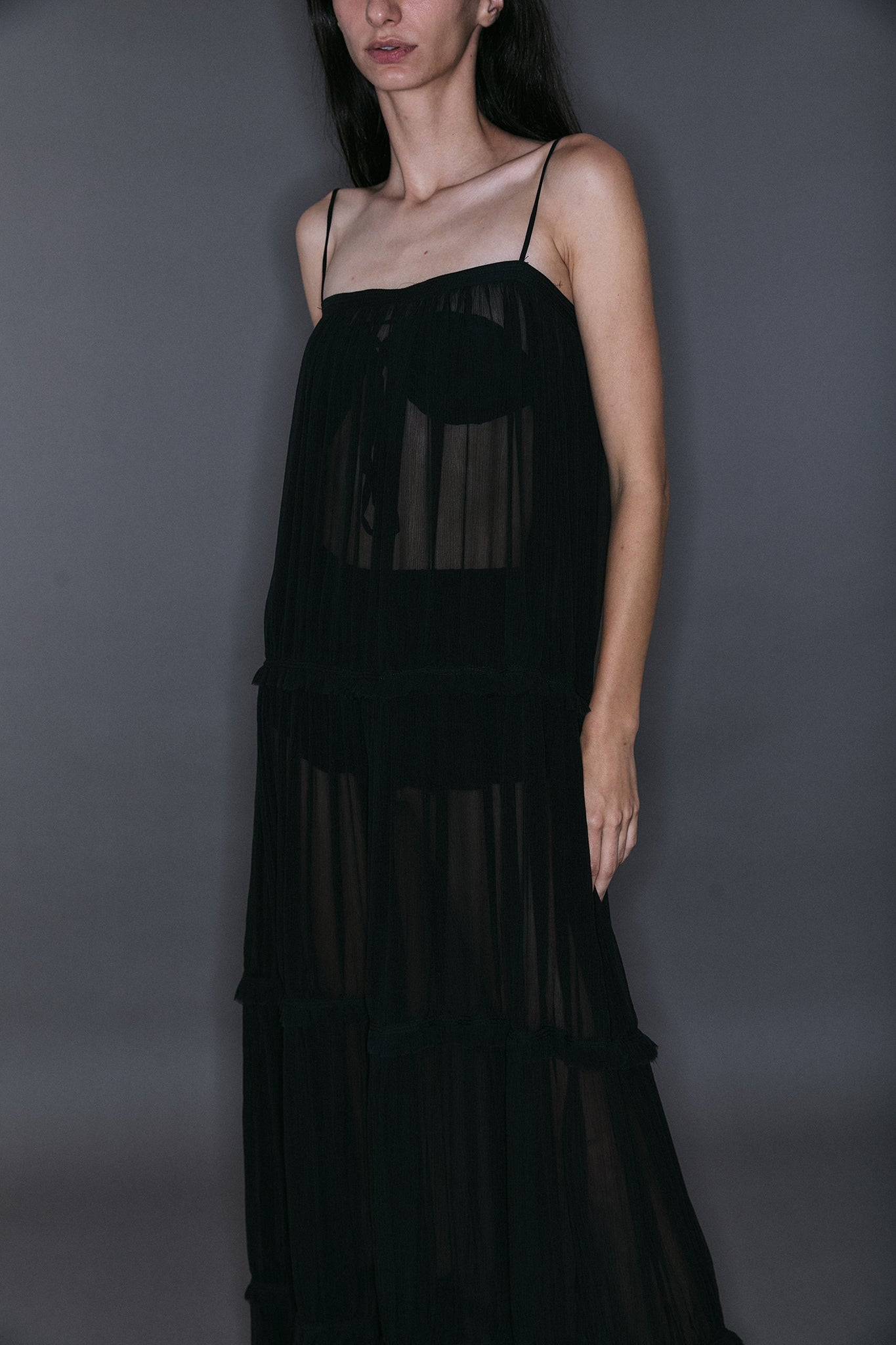 Silk Tiered Dress - Black