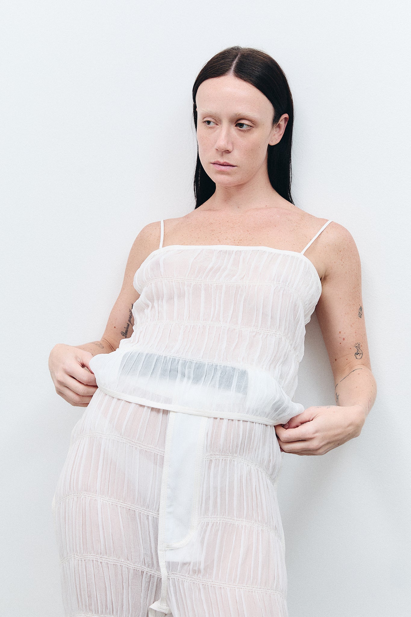 Draped Silk Backless Top - White