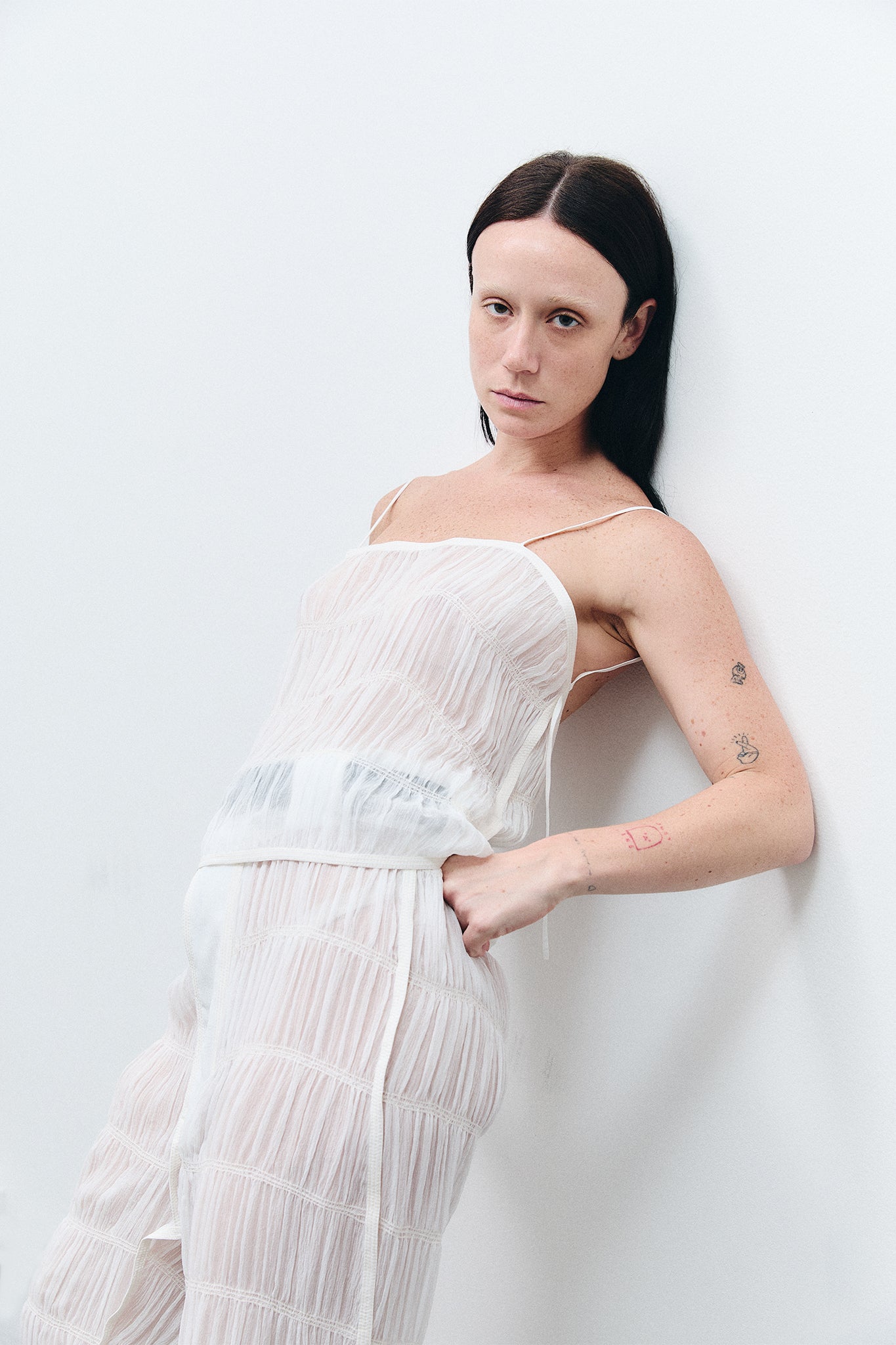 Draped Silk Backless Top - White