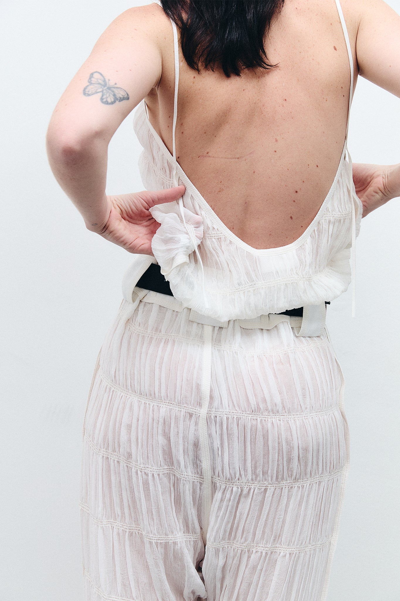 Draped Silk Backless Top - White