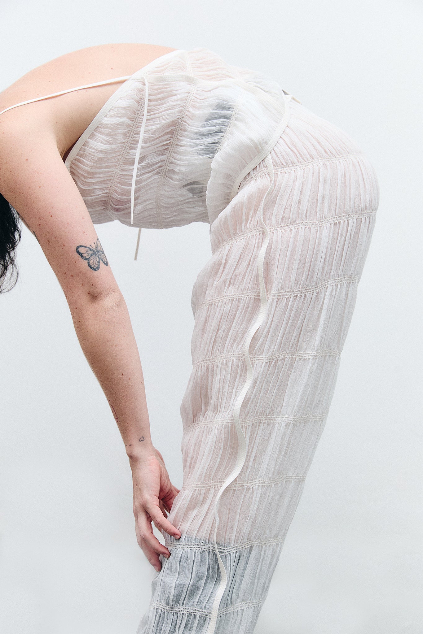 Draped Silk Straight-leg Pants - White