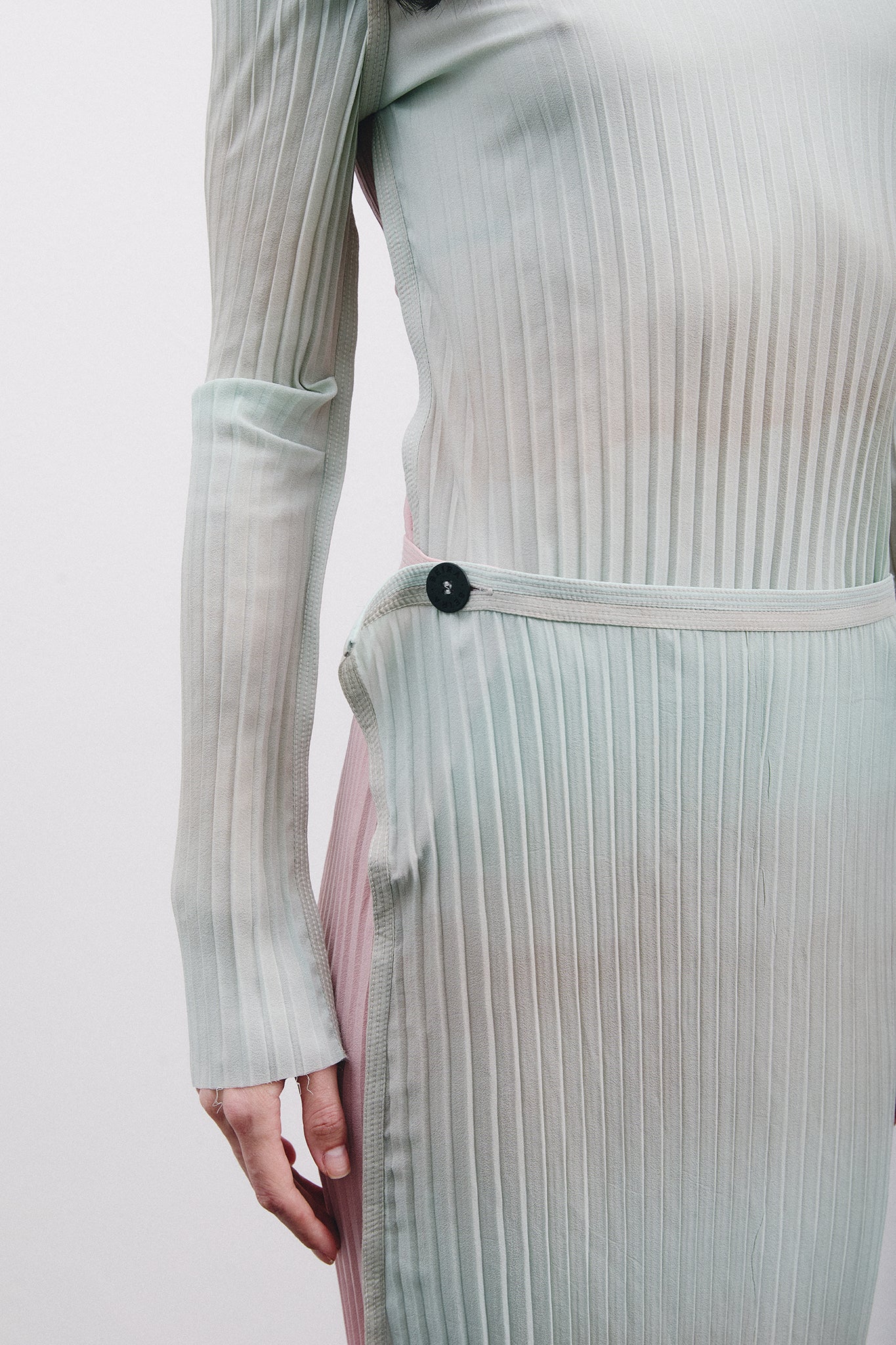 Pleated Silk Long Pencil Skirt - Blue&Pink