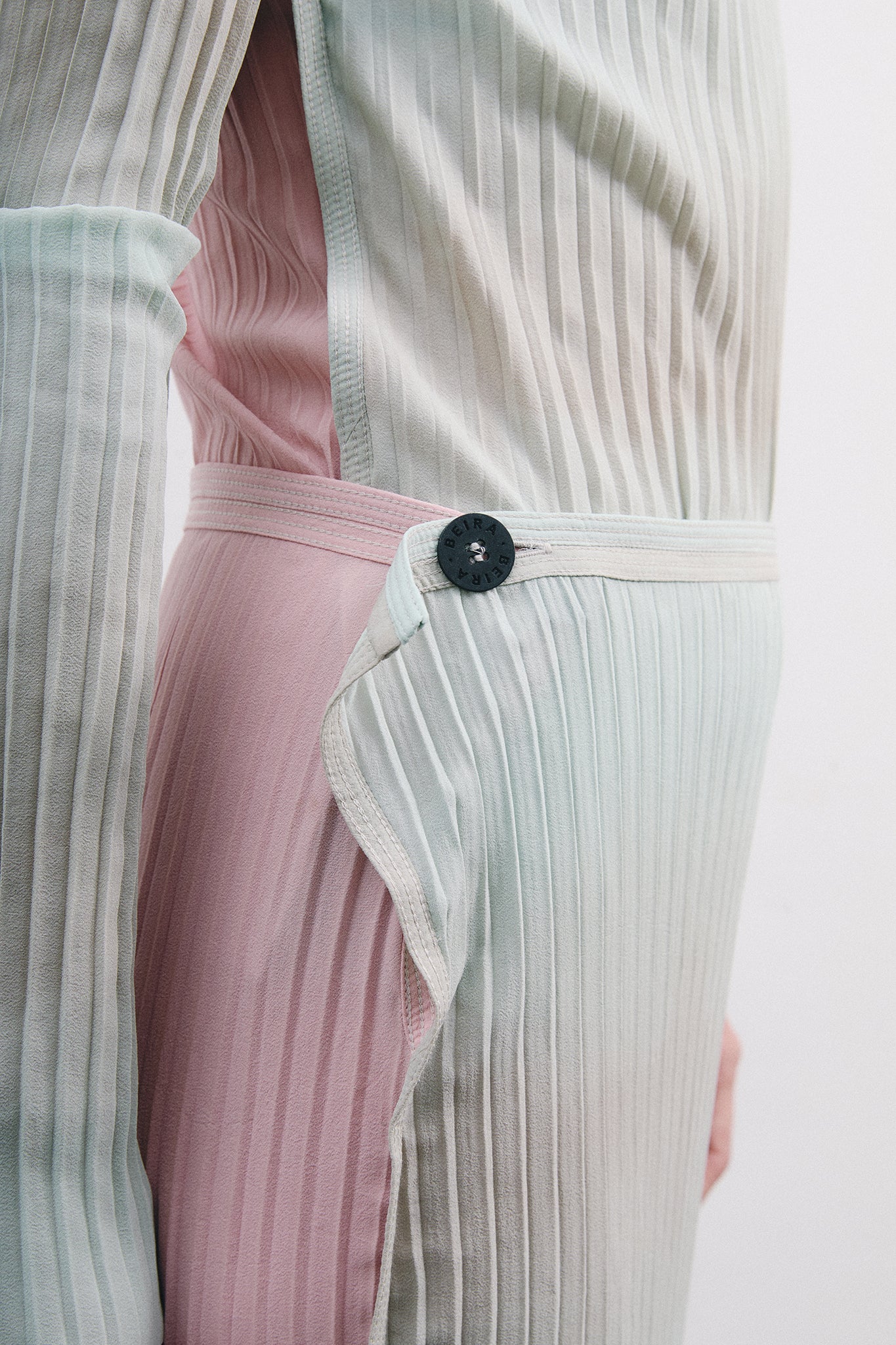 Pleated Silk Long Pencil Skirt - Blue&Pink