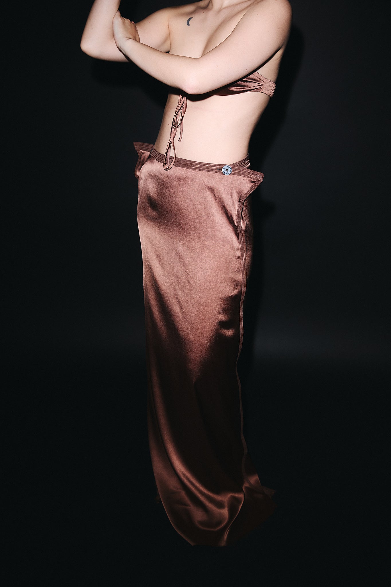 Satin Silk Long Pencil Skirt - Chocolate