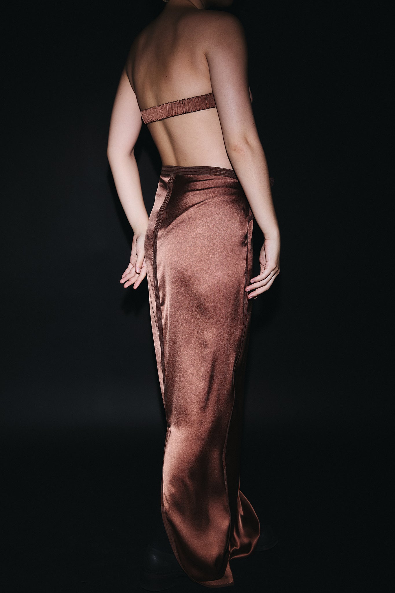 Satin Silk Long Pencil Skirt - Chocolate