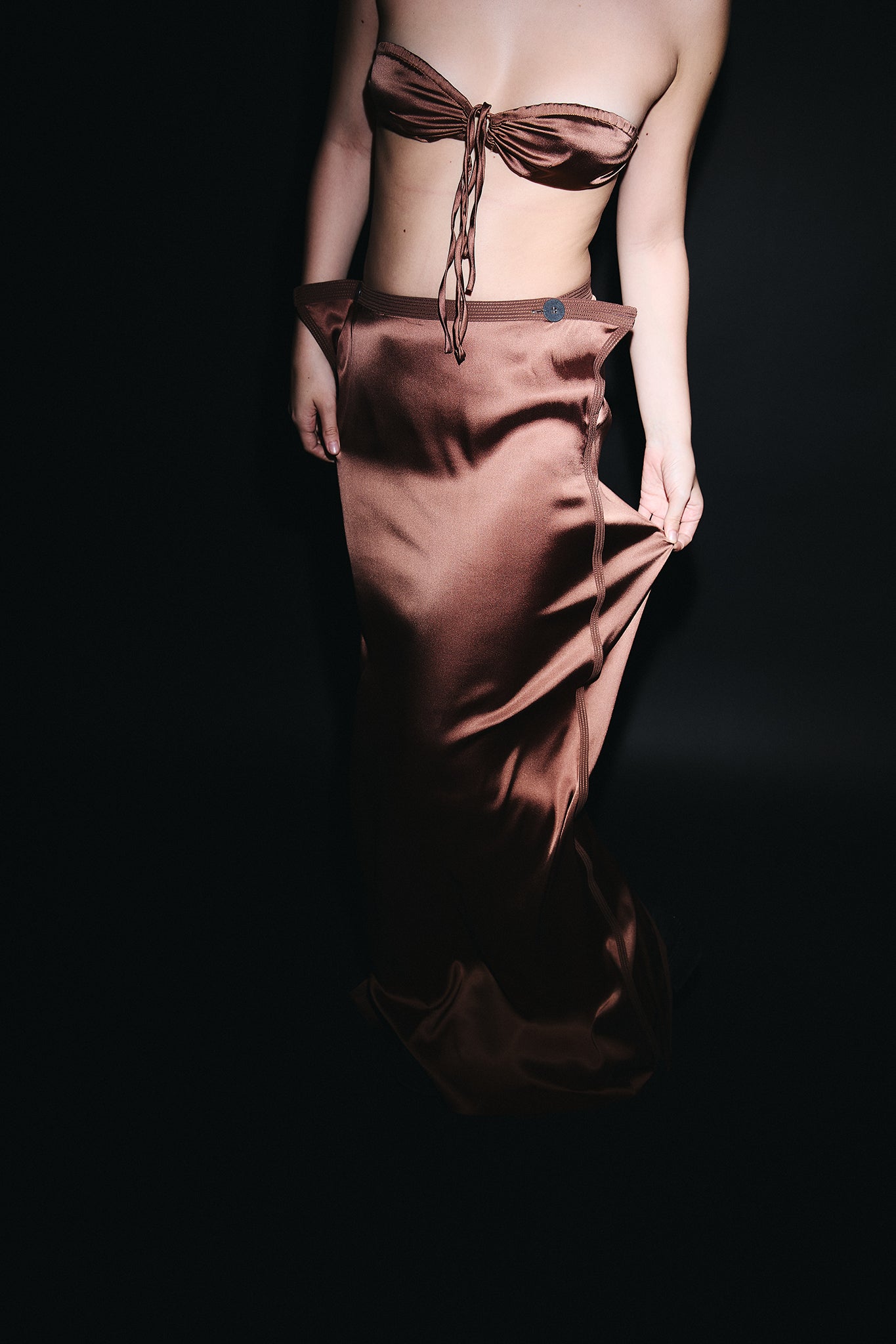 Satin Silk Long Pencil Skirt - Chocolate