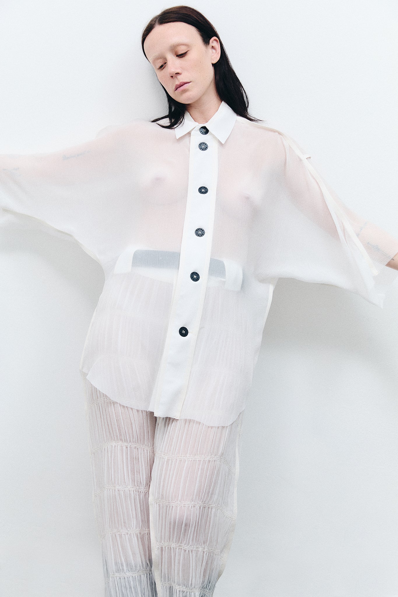 Chiffon Silk Oversize-Fit Shirt - White