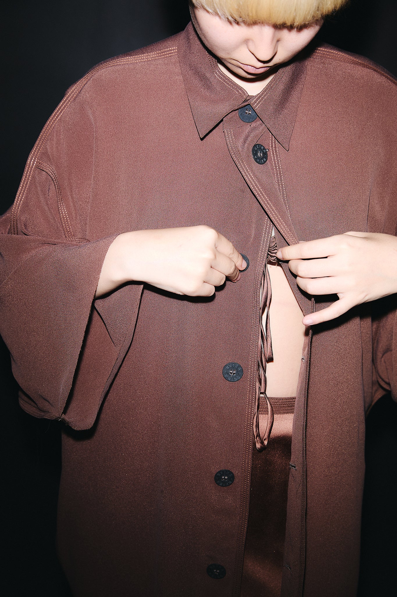 Silk Oversize-Fit Shirt - Chocolate