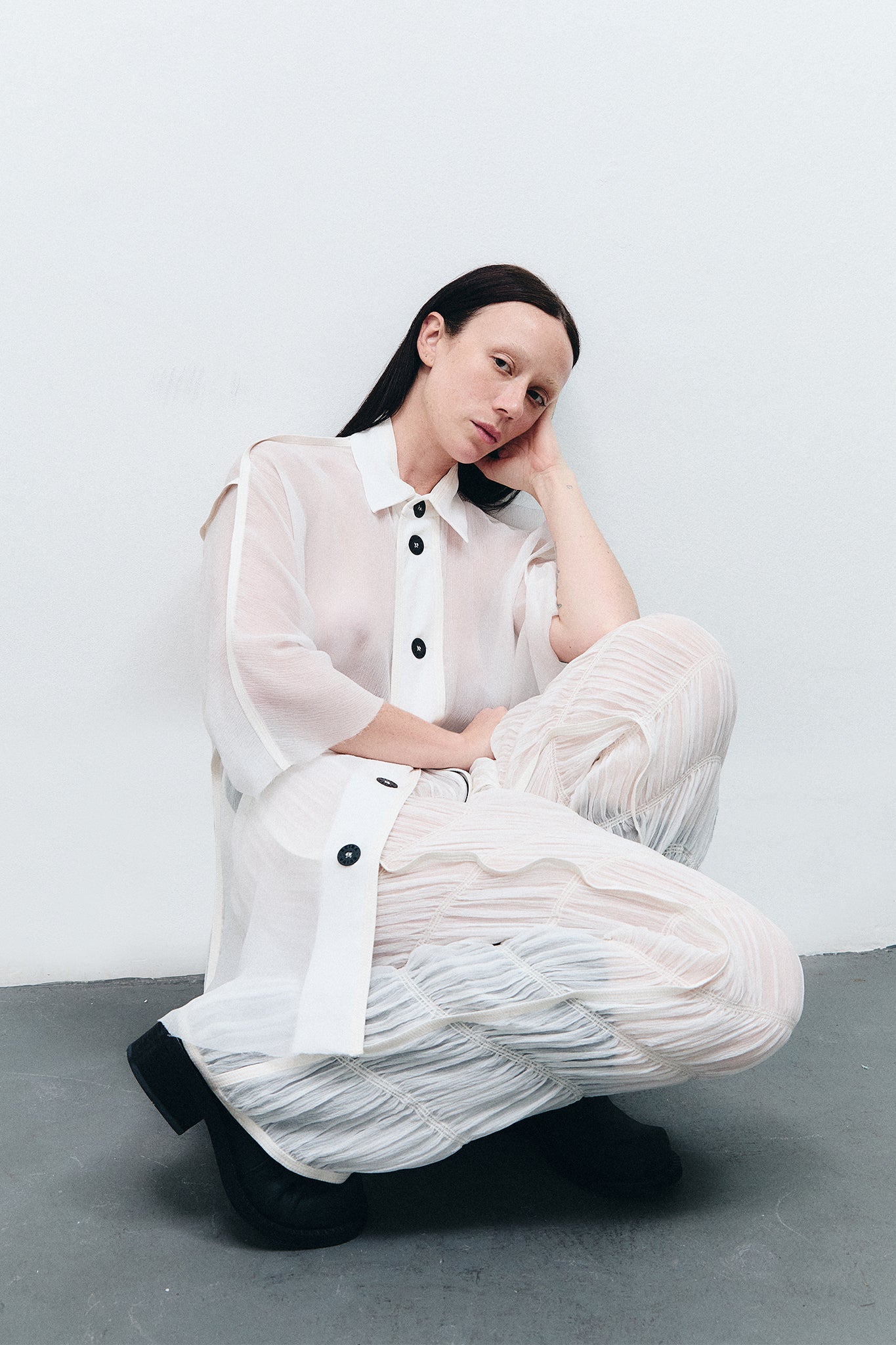 Draped Silk Straight-leg Pants - White