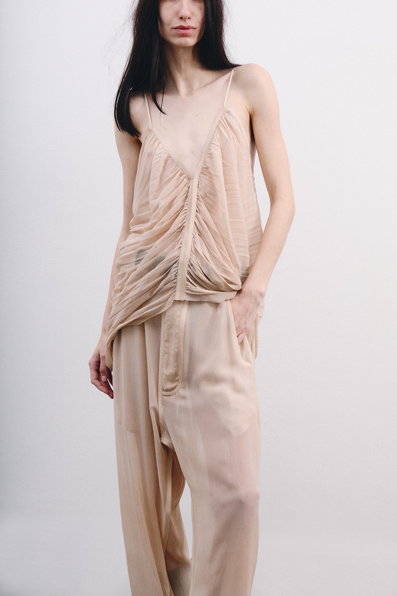 Silk Side Buckle Trousers - Hand-dyed Off-White