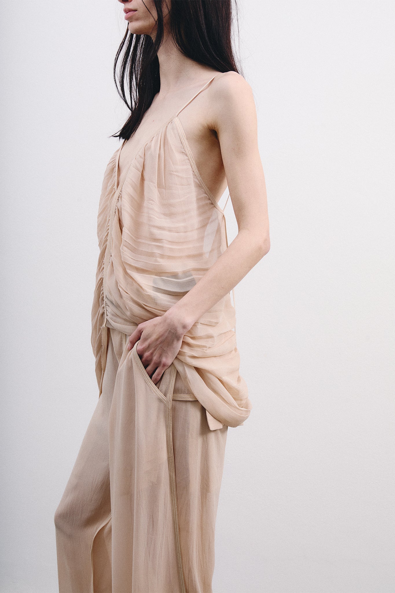 Silk Side Buckle Trousers - Hand-dyed Off-White