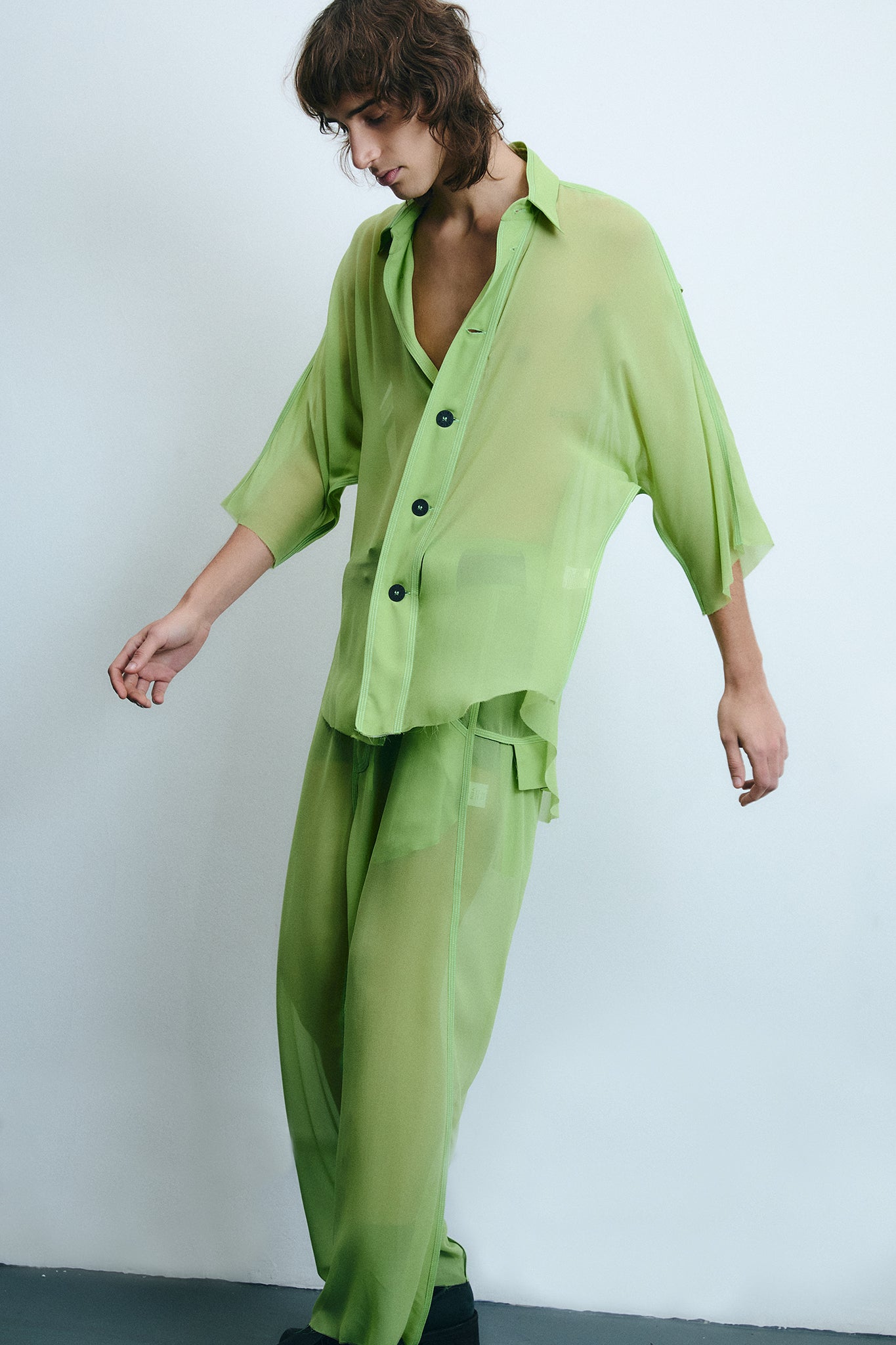 Silk Oversize-Fit Shirt - Green