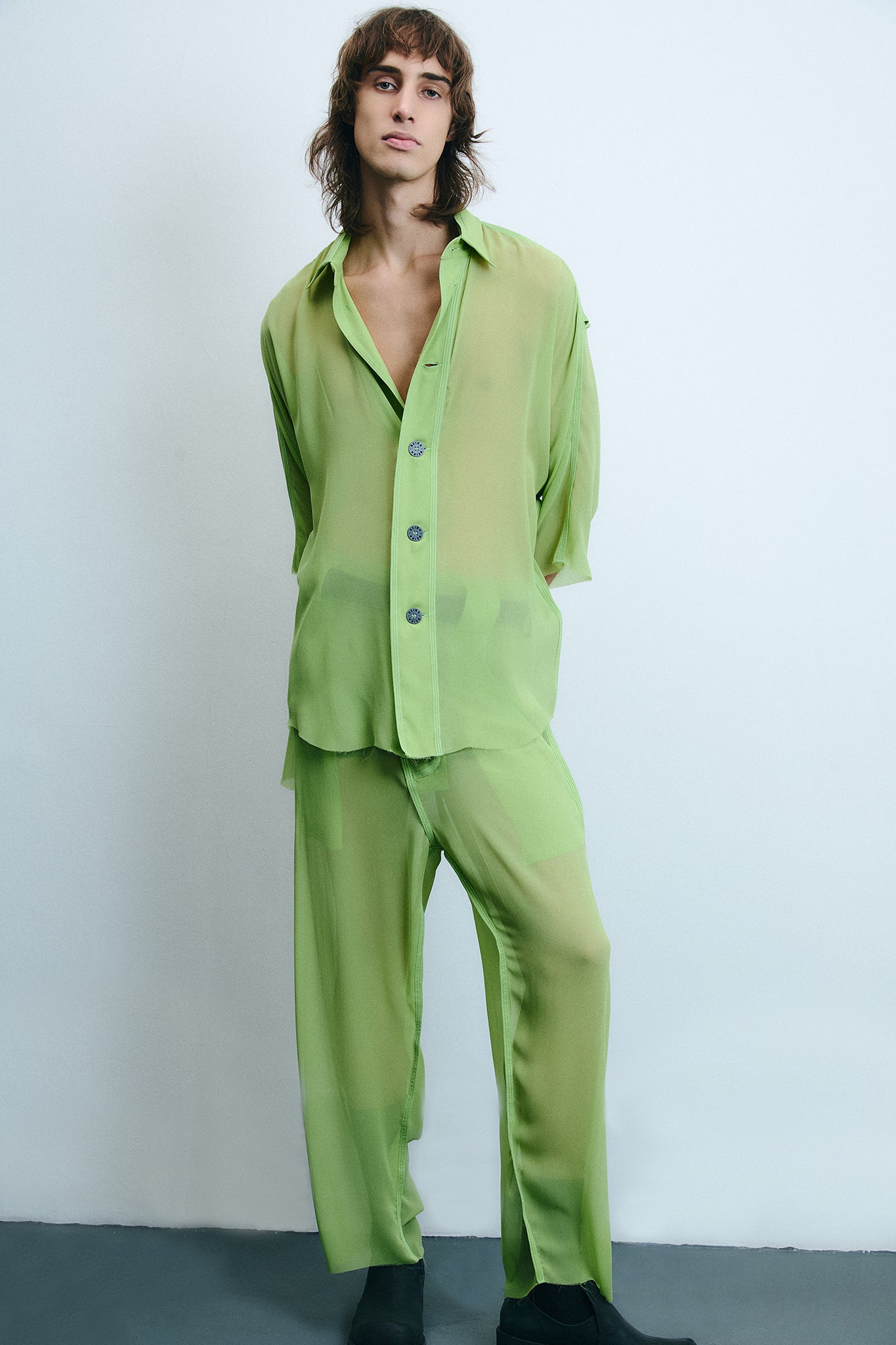 Silk Oversize-Fit Shirt - Green