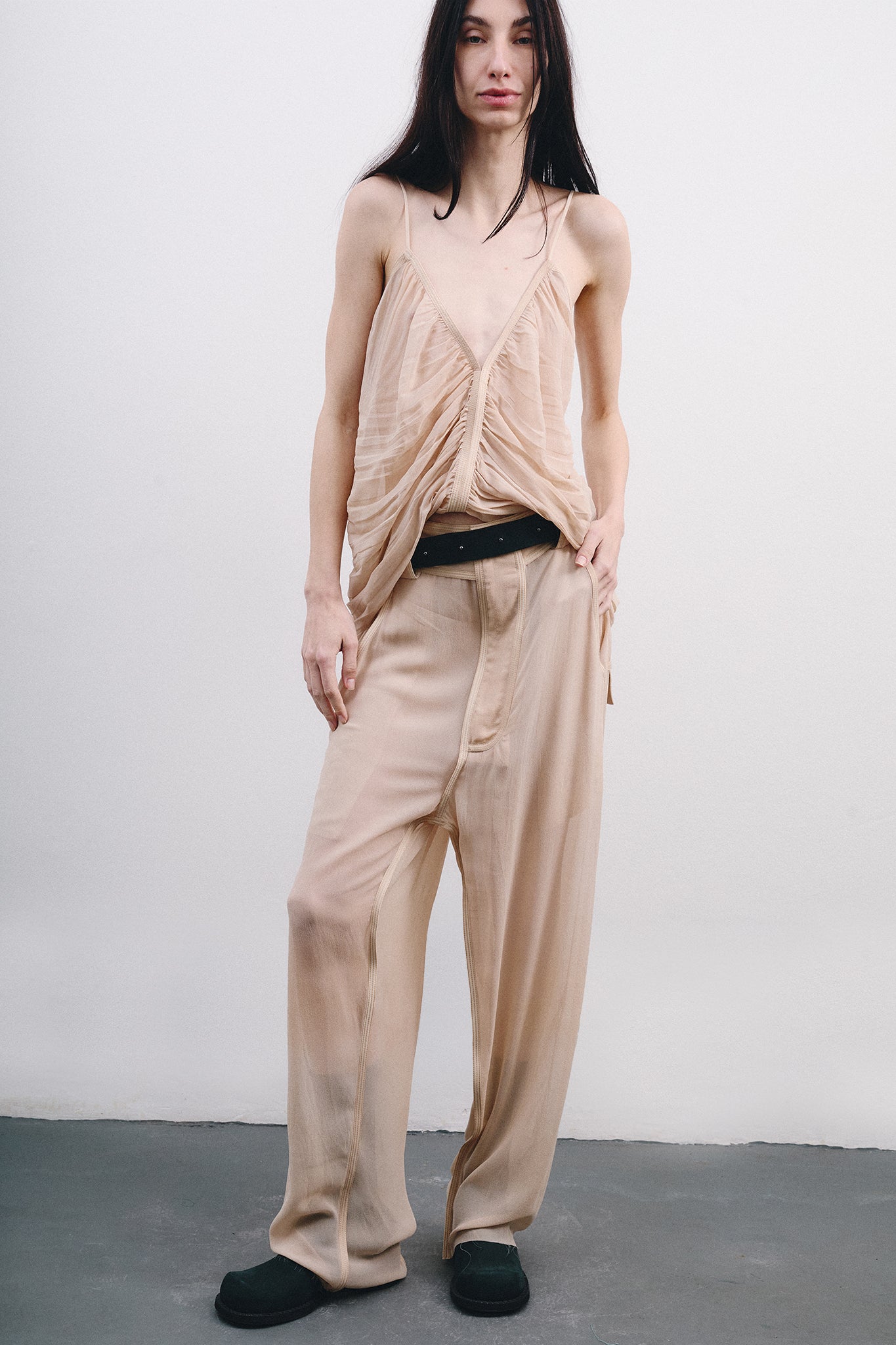 Silk Side Buckle Trousers - Hand-dyed Off-White