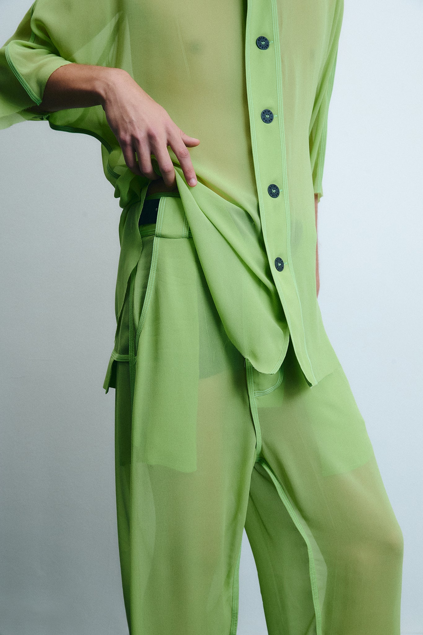Silk Side Buckle Trousers - Green