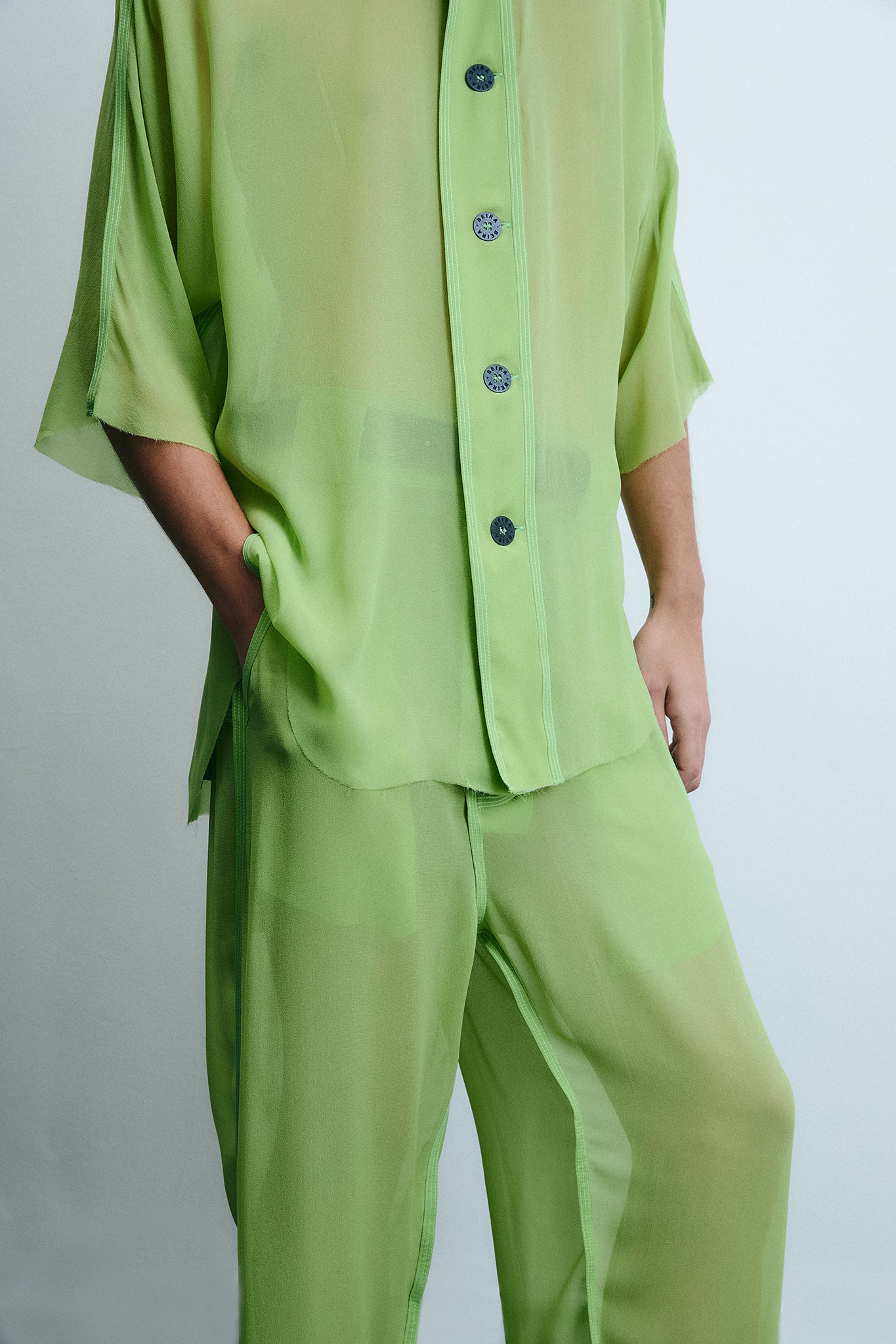 Silk Side Buckle Trousers - Green