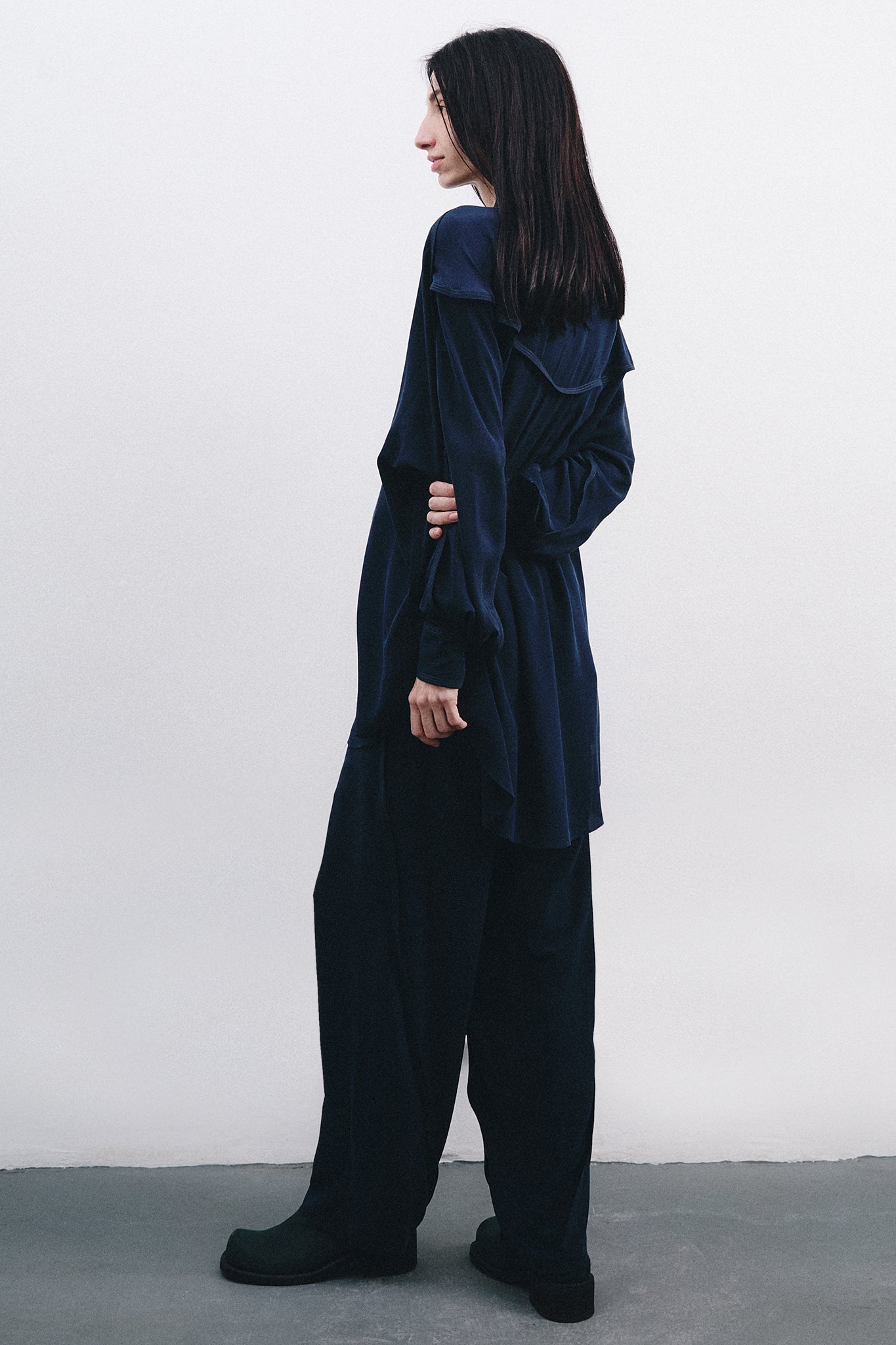 Silk Side Buckle Trousers - Navy Blue