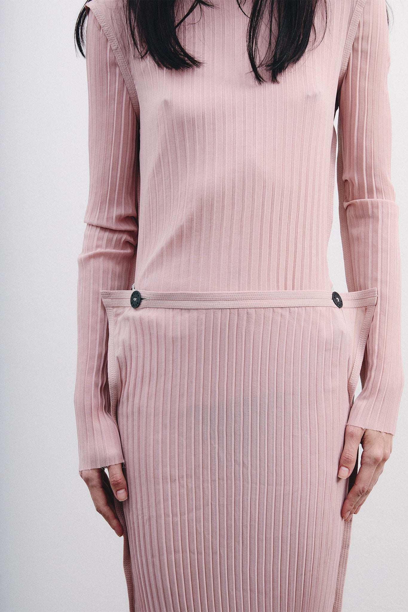 Pleated Silk Fitted Blouse - Pink&Blue