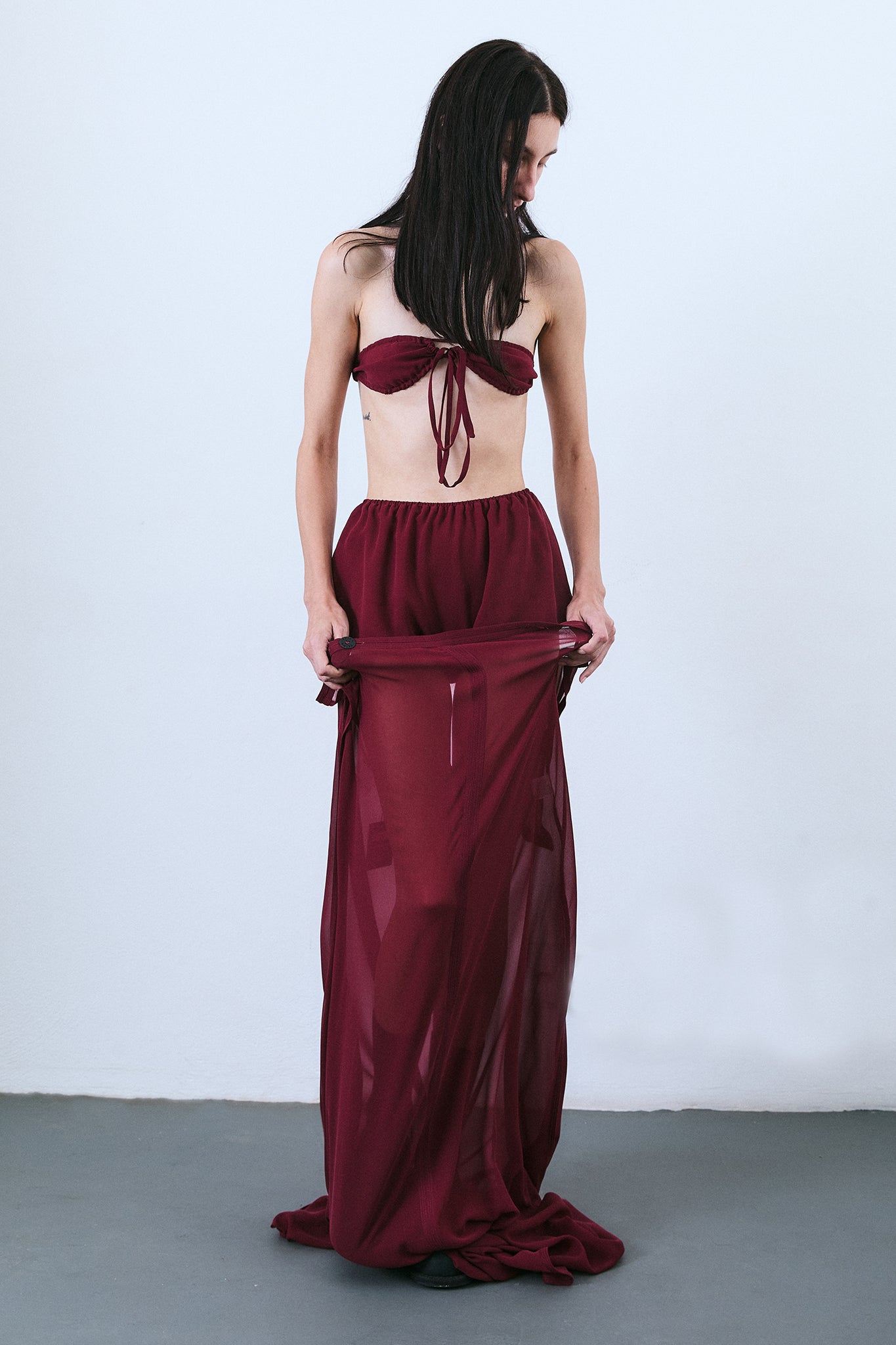 Silk Strapless Trapeze Dress - Burgundy