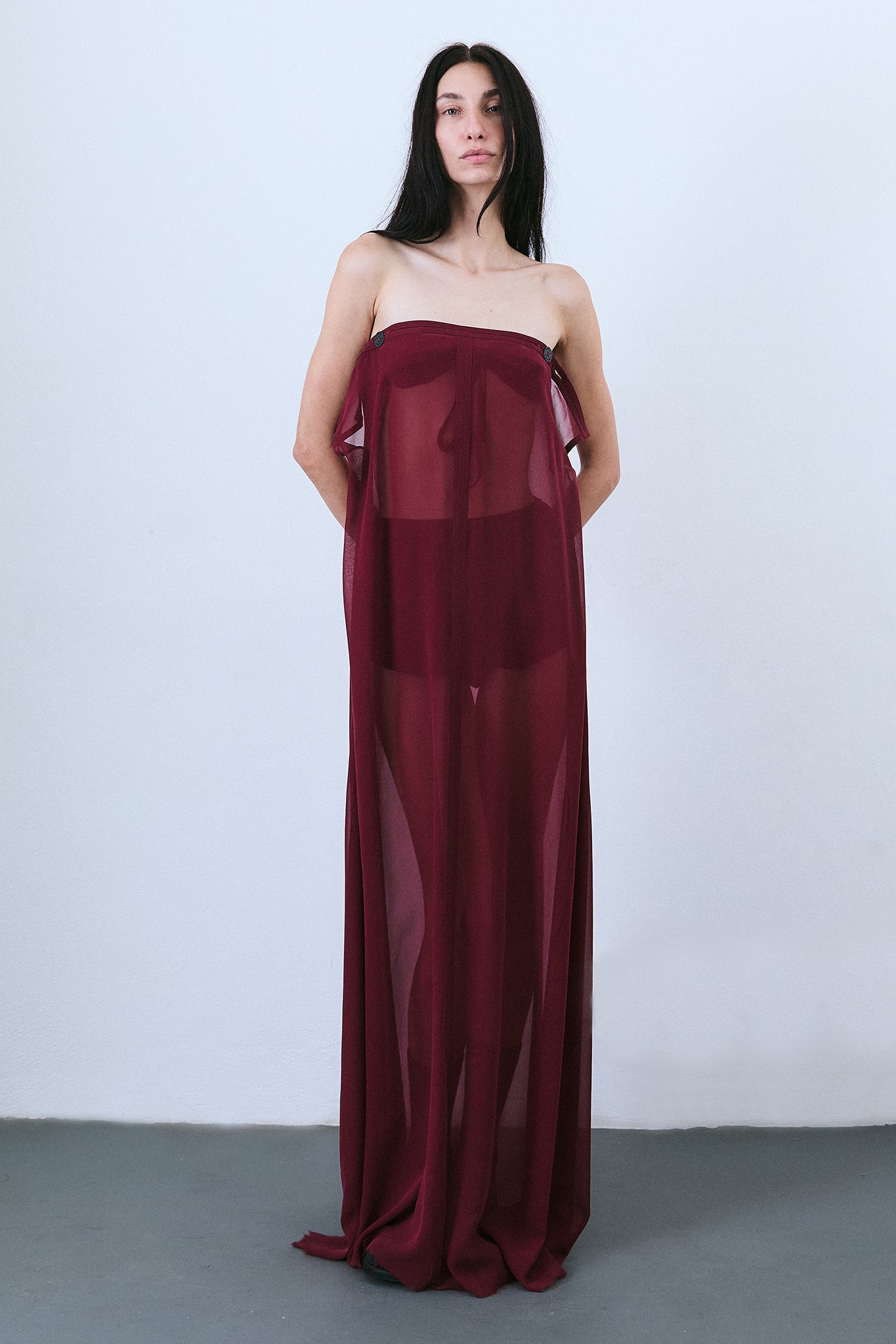 Silk Strapless Trapeze Dress - Burgundy