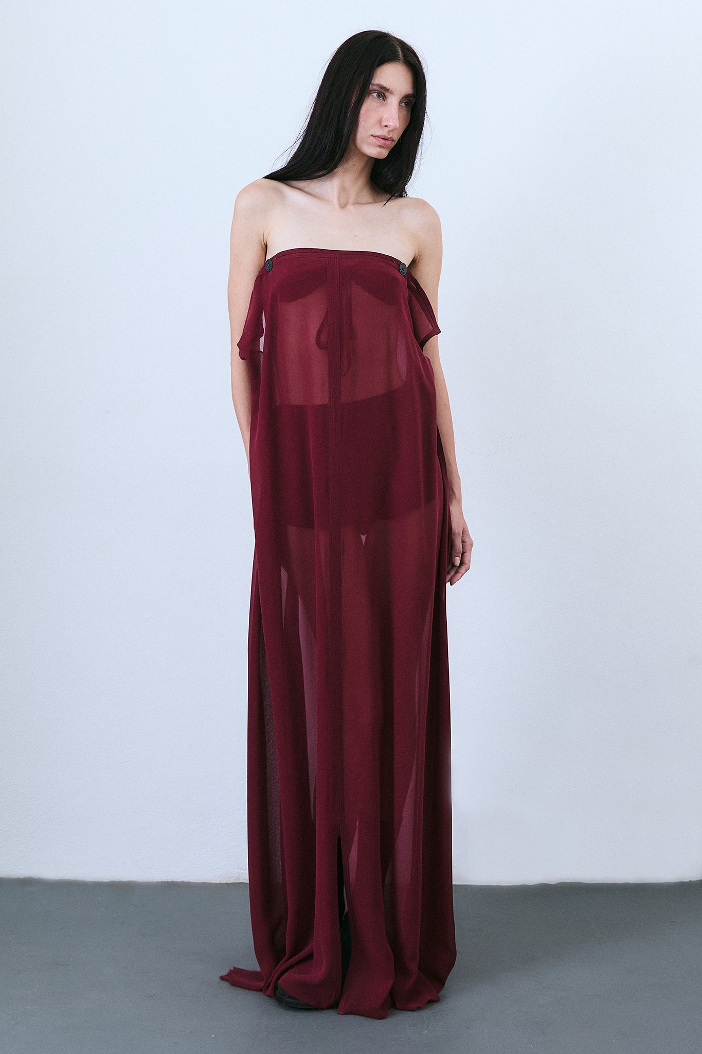 Silk Strapless Trapeze Dress - Burgundy