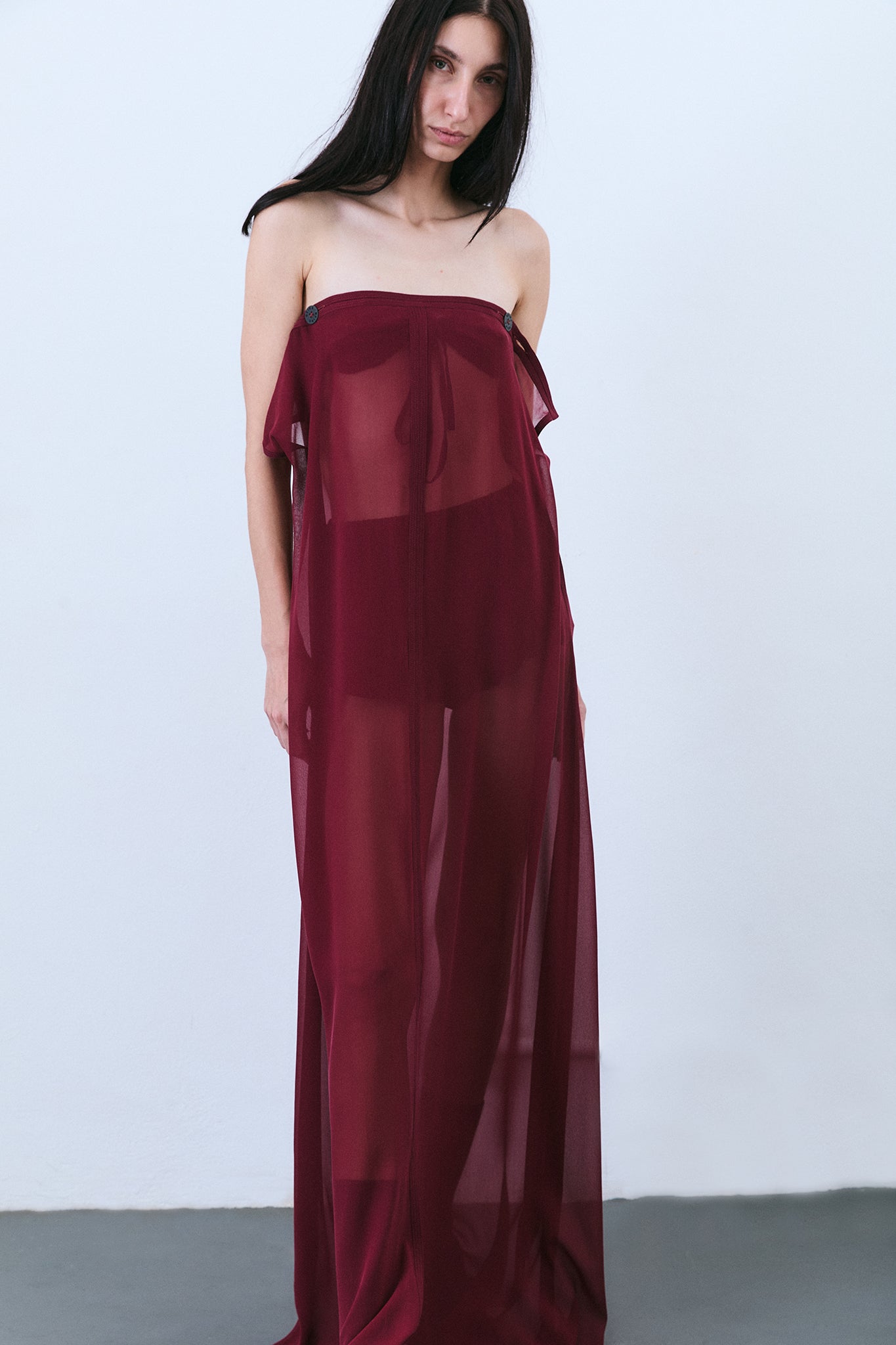 Silk Strapless Trapeze Dress - Burgundy