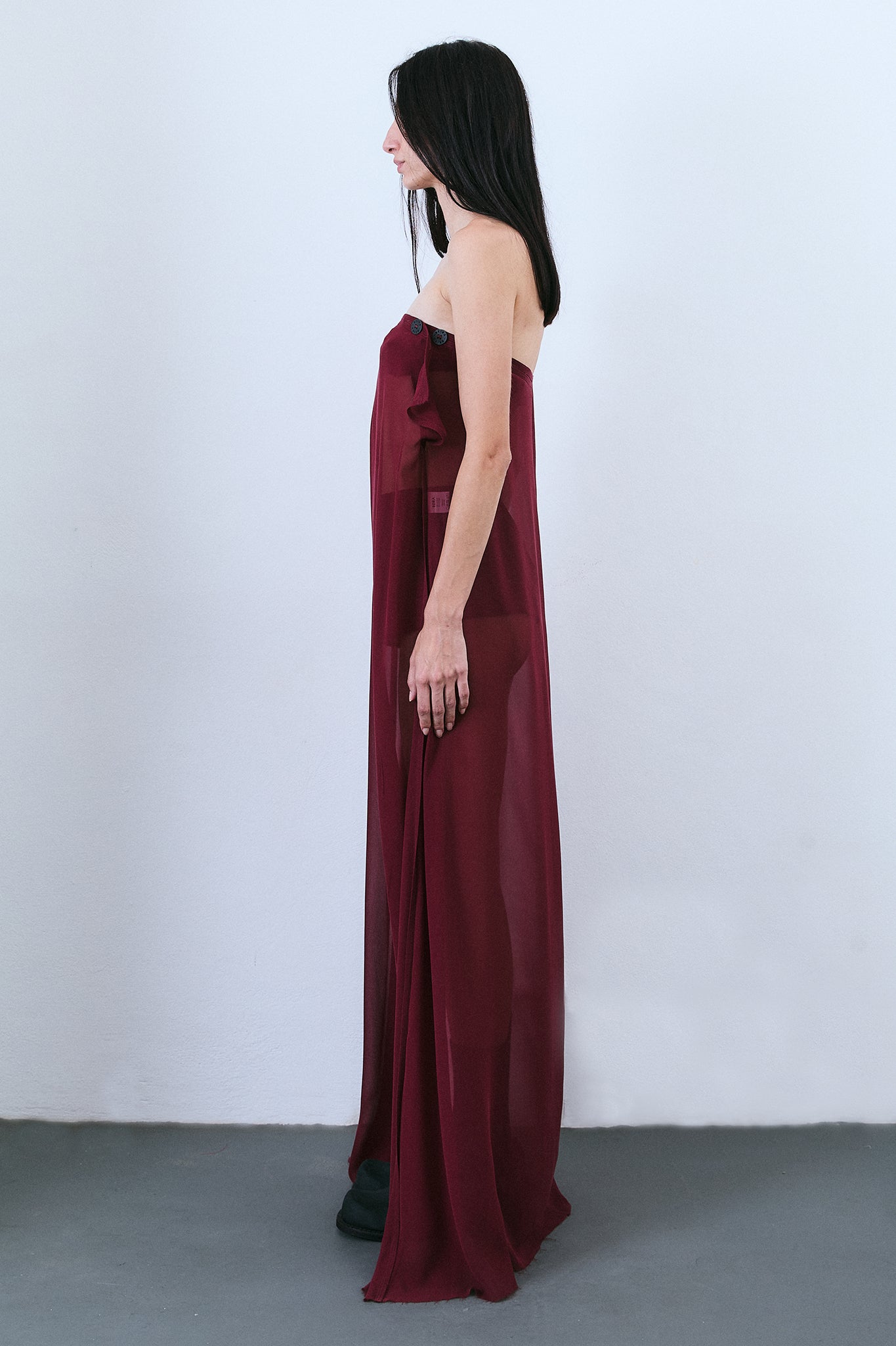 Silk Strapless Trapeze Dress - Burgundy