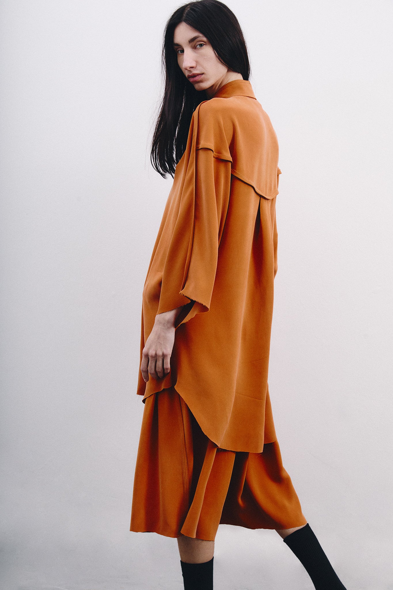 Silk Bermuda Shorts with Gathereds - Orange