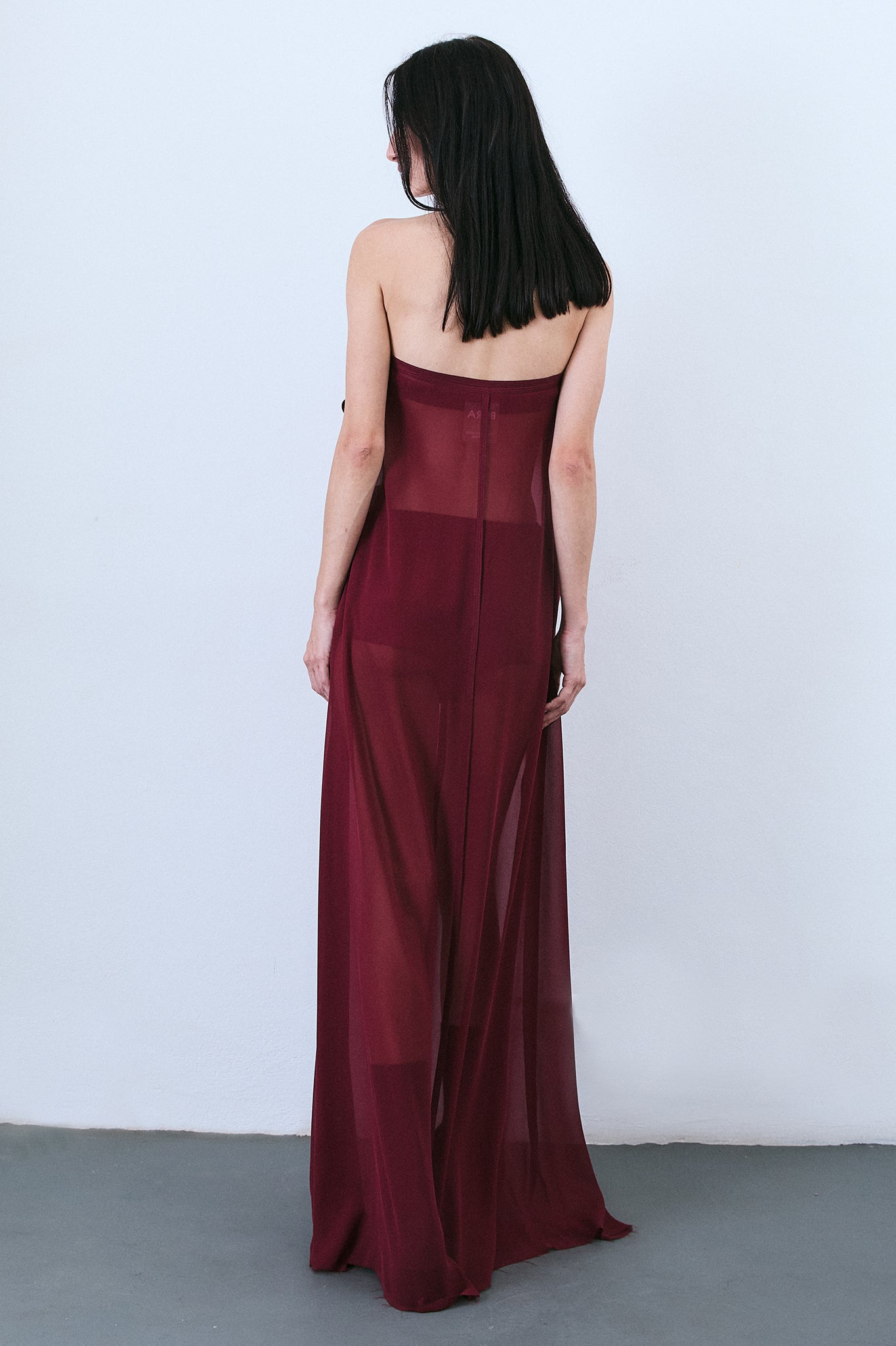 Silk Strapless Trapeze Dress - Burgundy