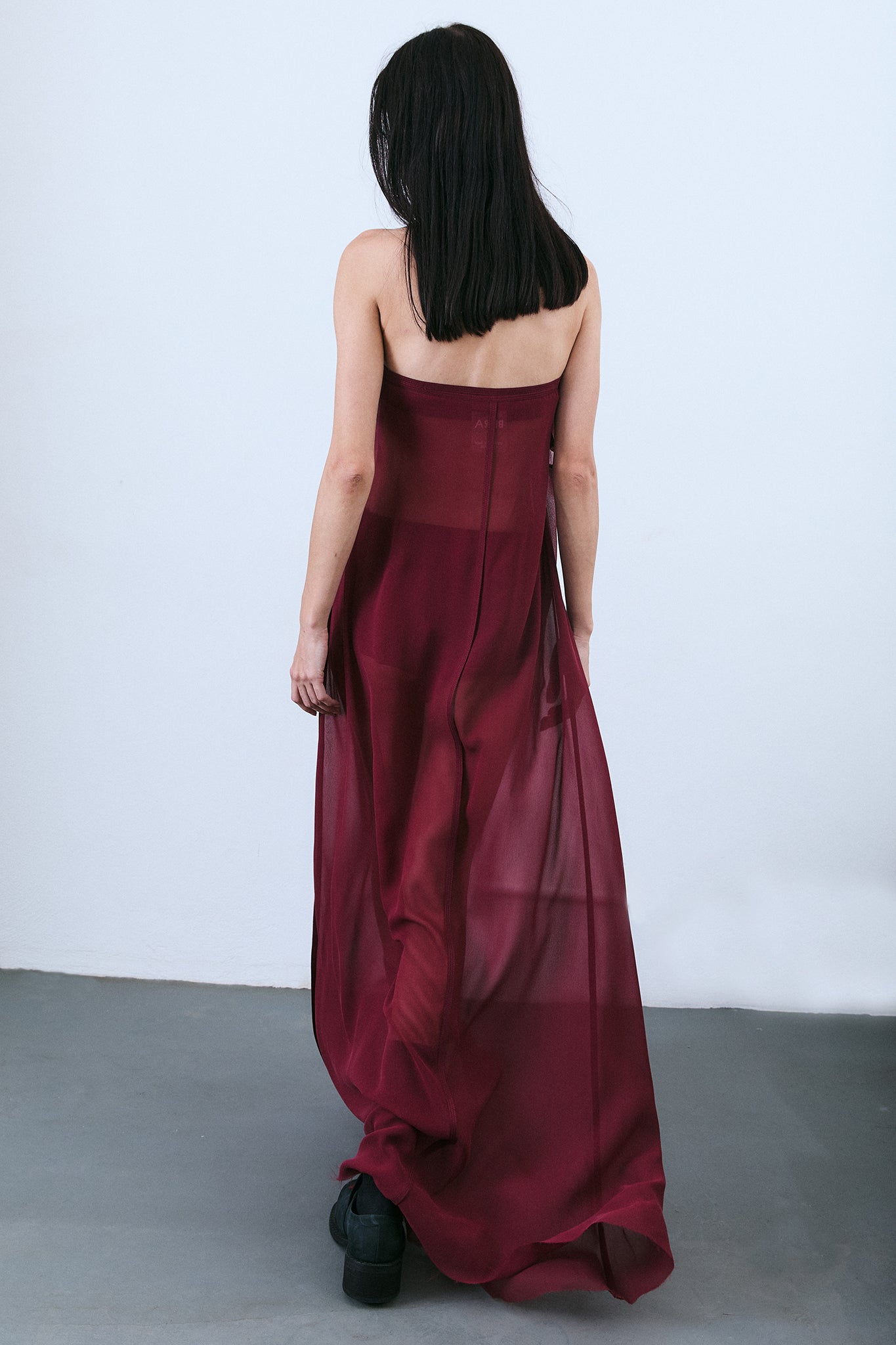 Silk Strapless Trapeze Dress - Burgundy