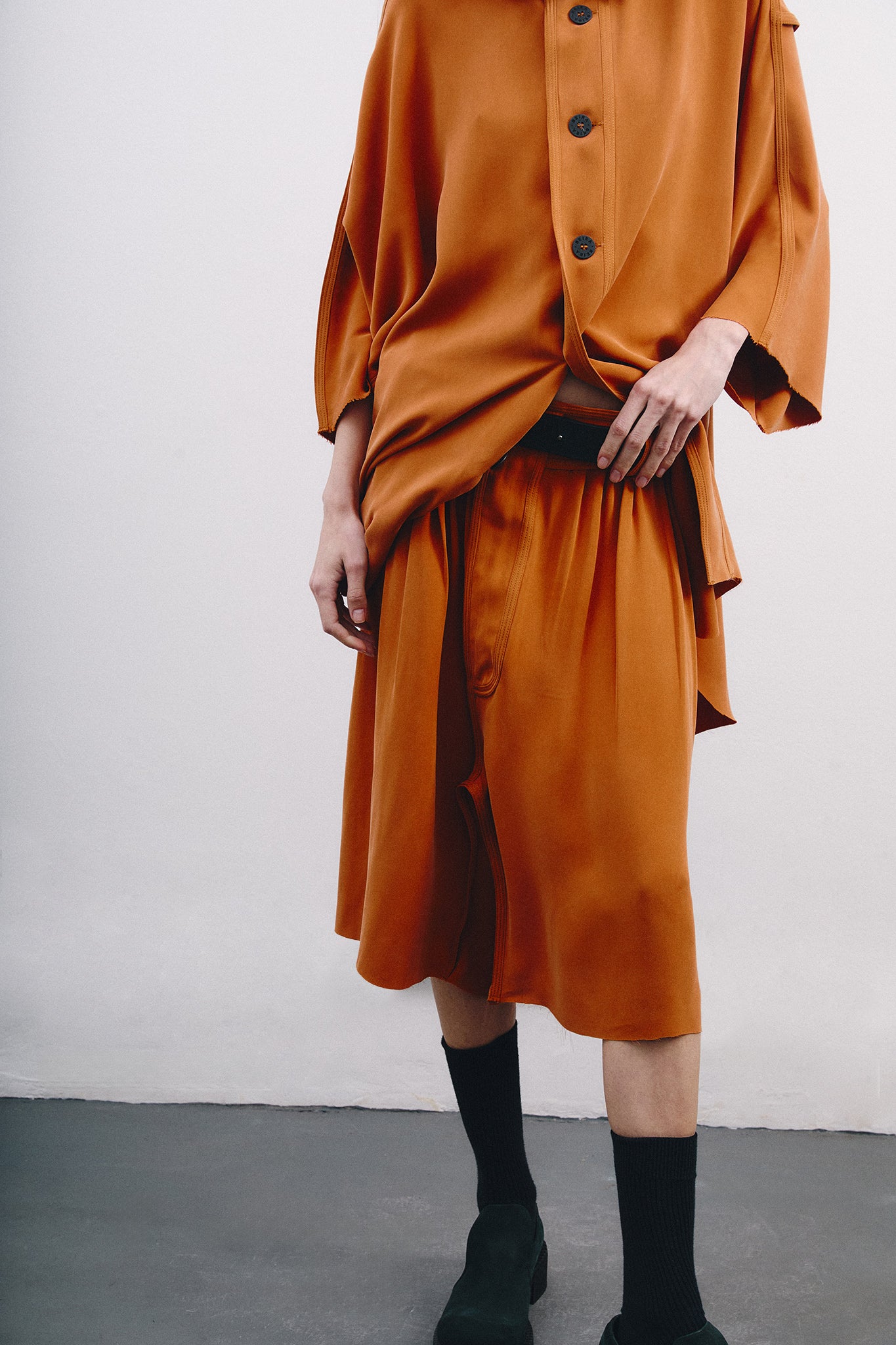 Silk Bermuda Shorts with Gathereds - Orange