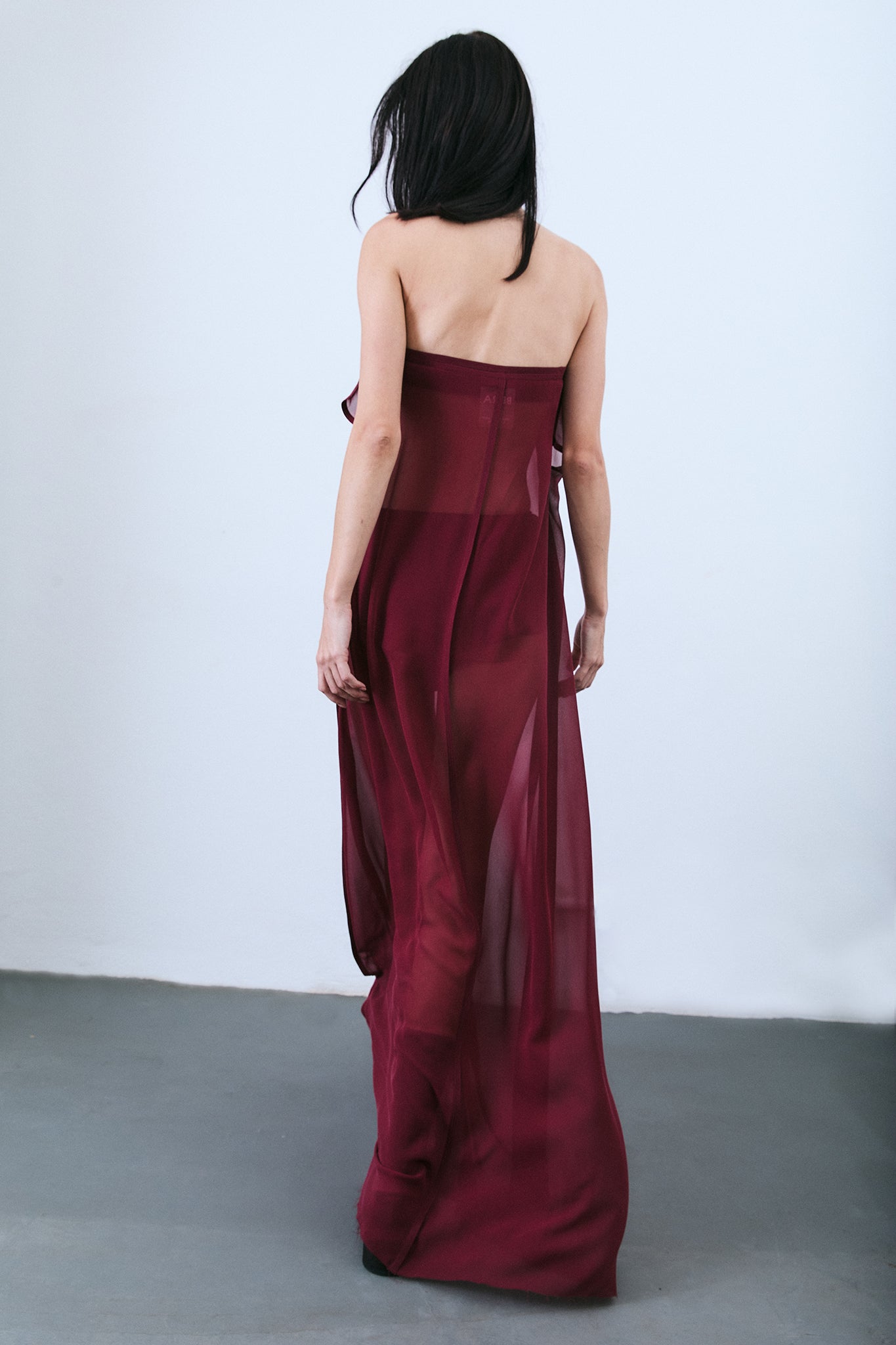 Silk Strapless Trapeze Dress - Burgundy