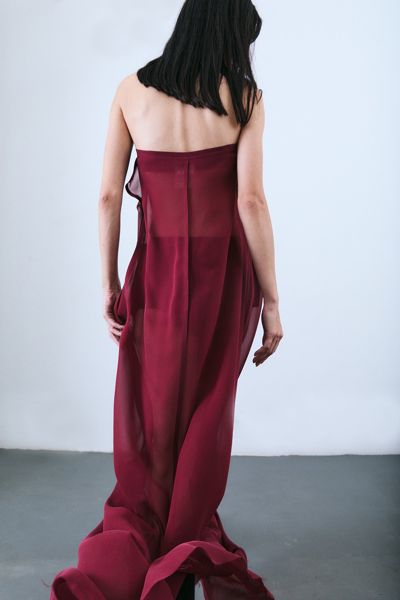 Silk Strapless Trapeze Dress - Burgundy