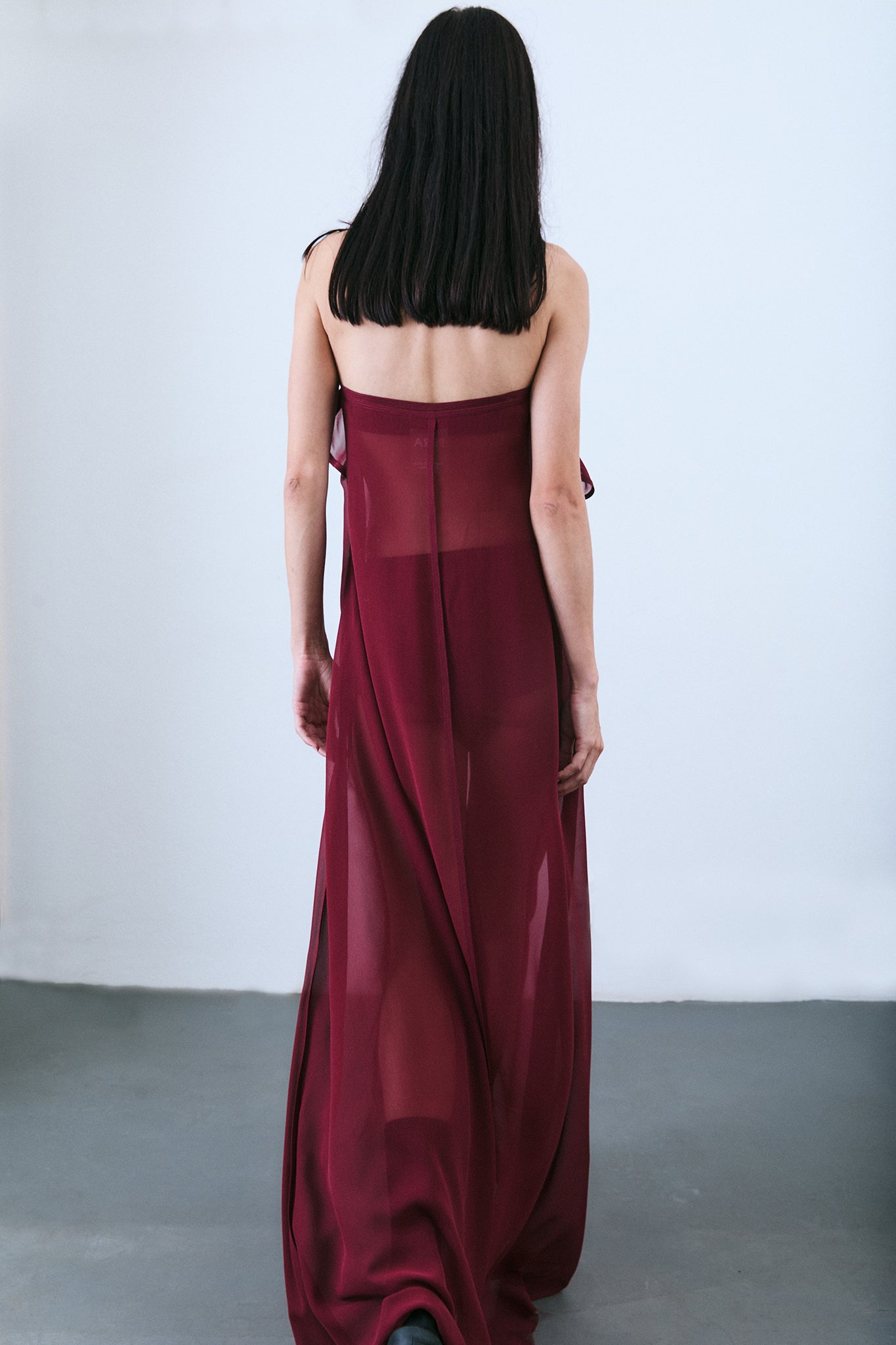 Silk Strapless Trapeze Dress - Burgundy