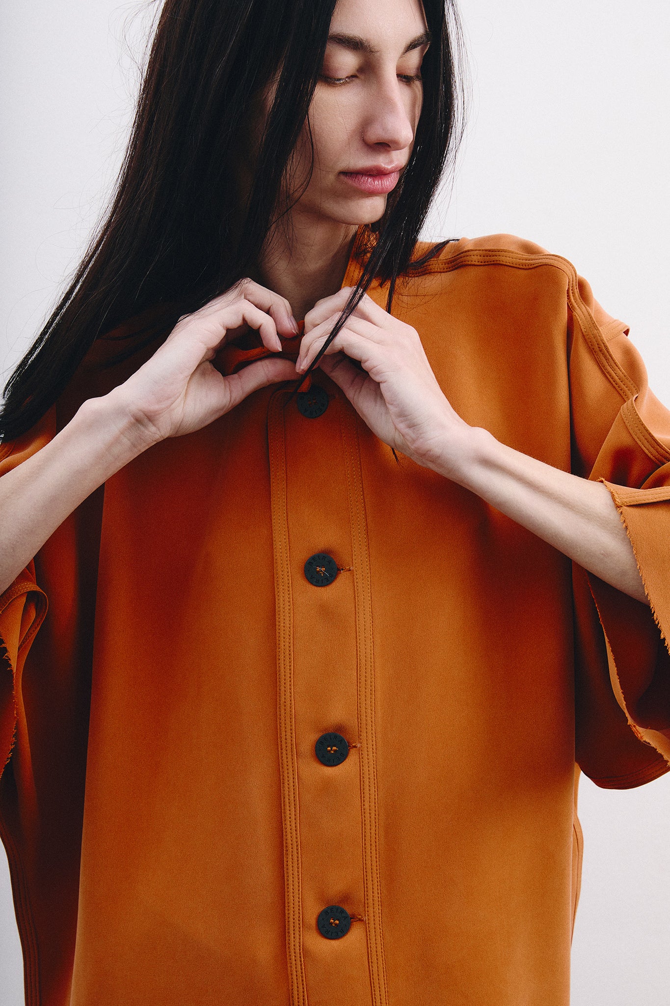 Silk Oversize-Fit Shirt - Orange