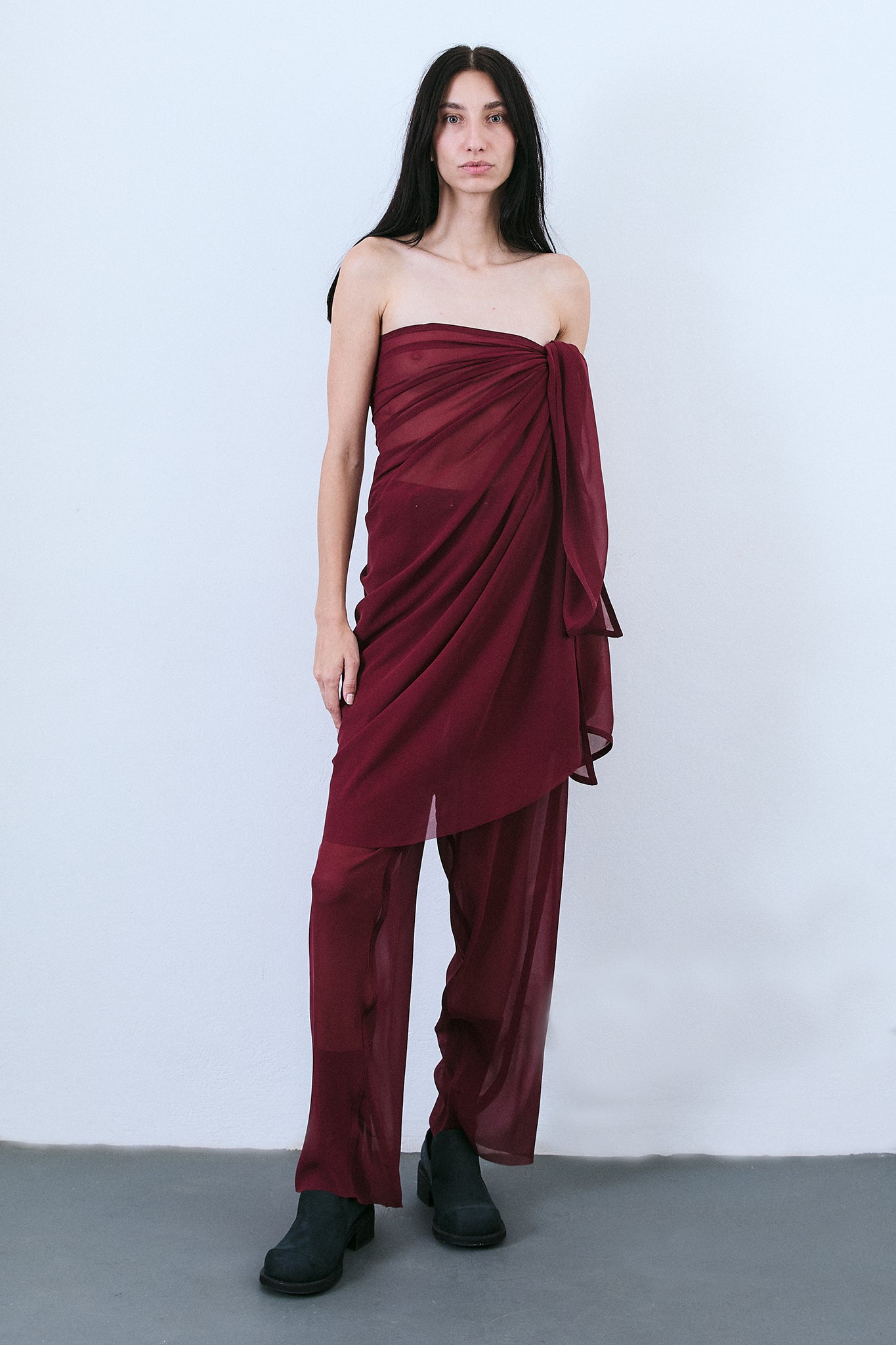 Silk Side Buckle Trousers - Burgundy