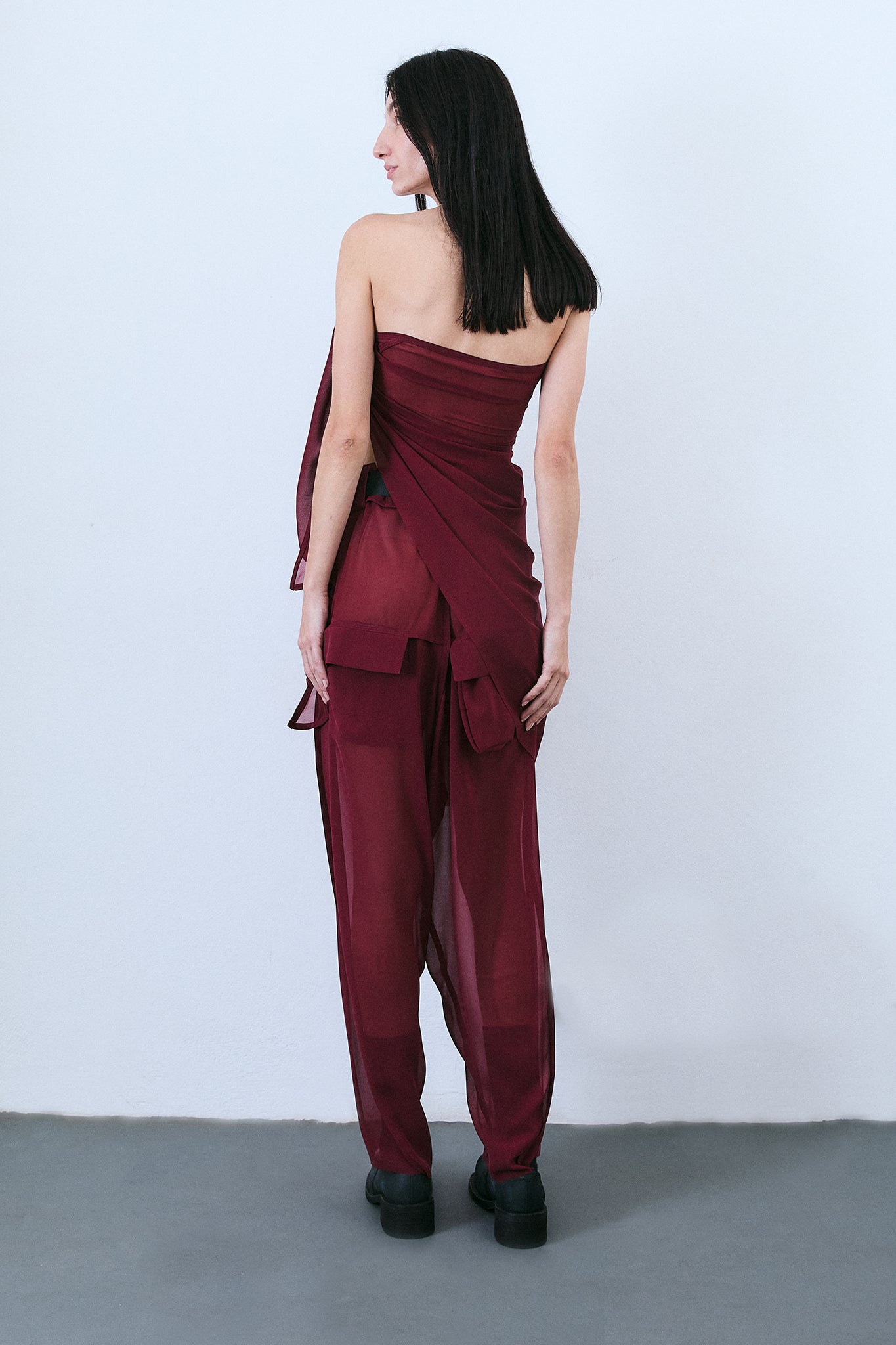 Silk Side Buckle Trousers - Burgundy