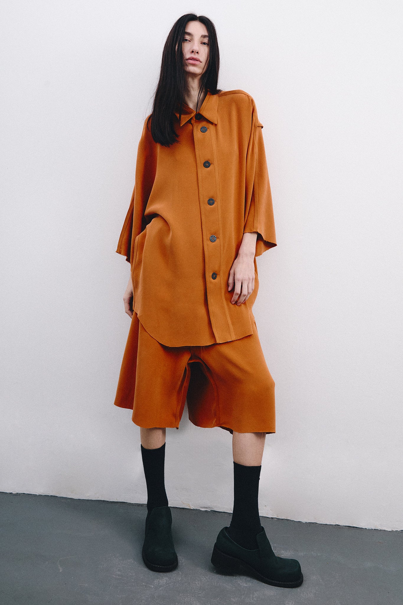 Silk Oversize-Fit Shirt - Orange