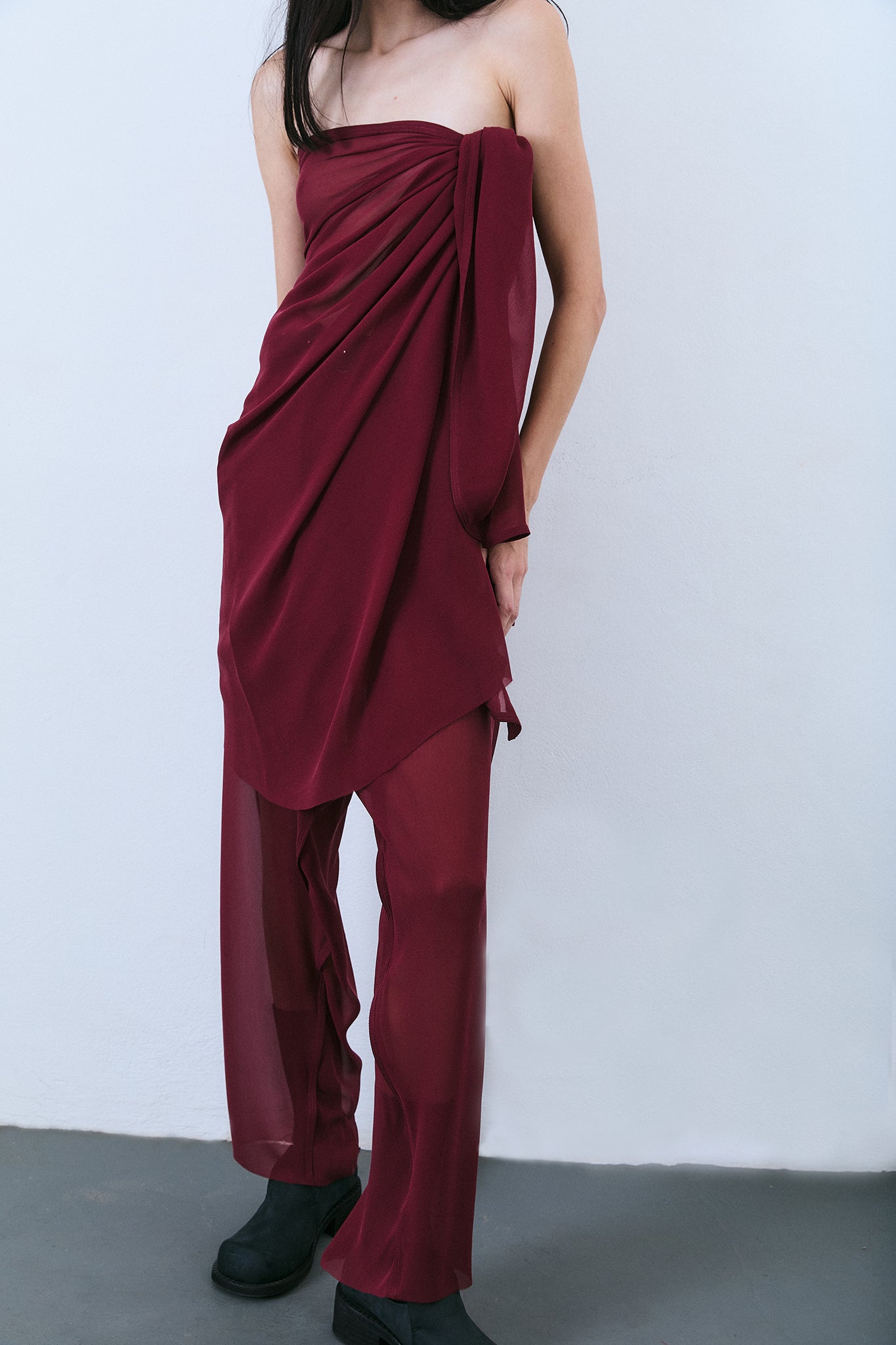 Silk Side Buckle Trousers - Burgundy