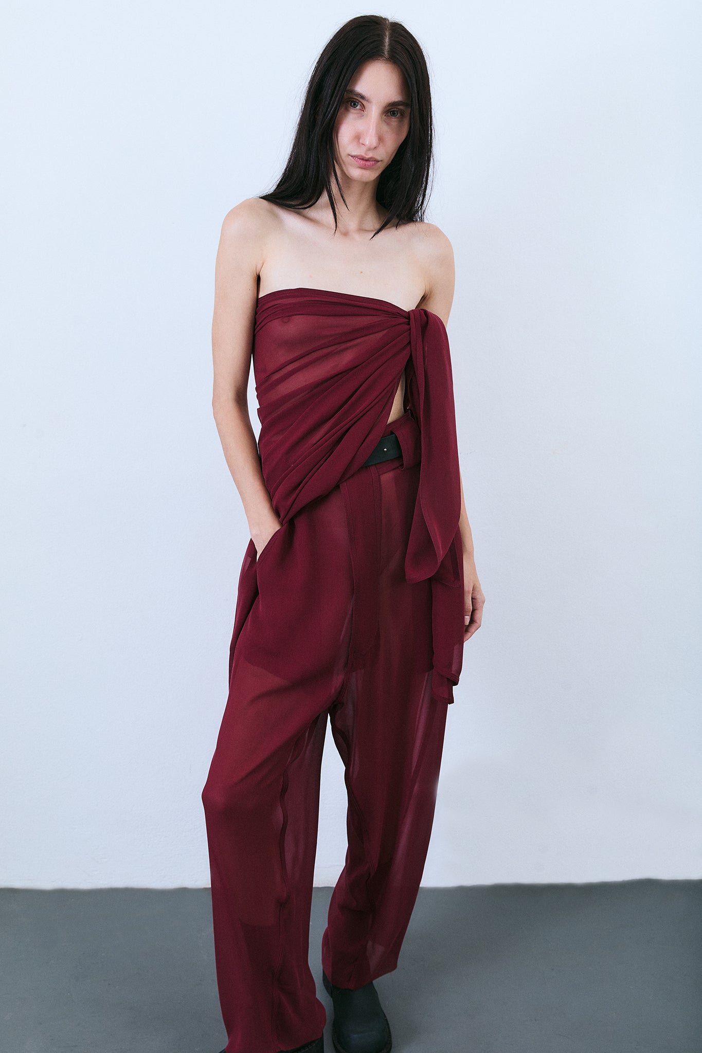 Silk Side Buckle Trousers - Burgundy